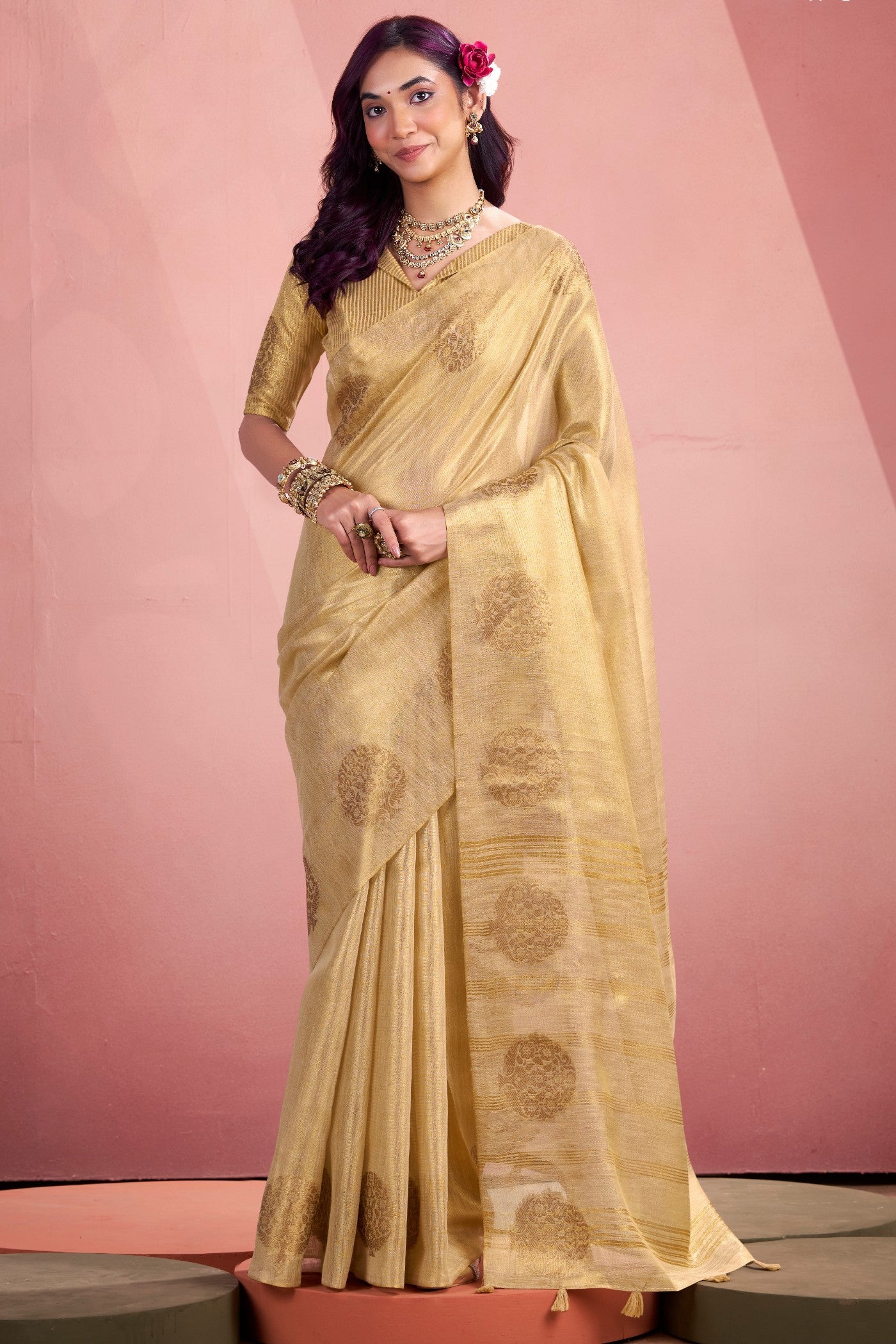 Buy MySilkLove Ivory Cream Zari Woven Tissue Saree Online