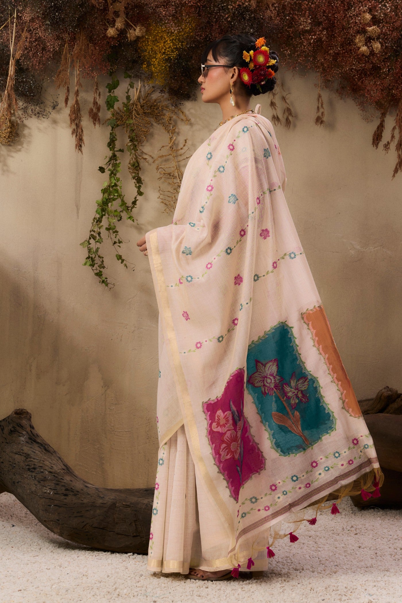 Buy MySilkLove Custard Cream Handloom Muga Cotton Saree Online