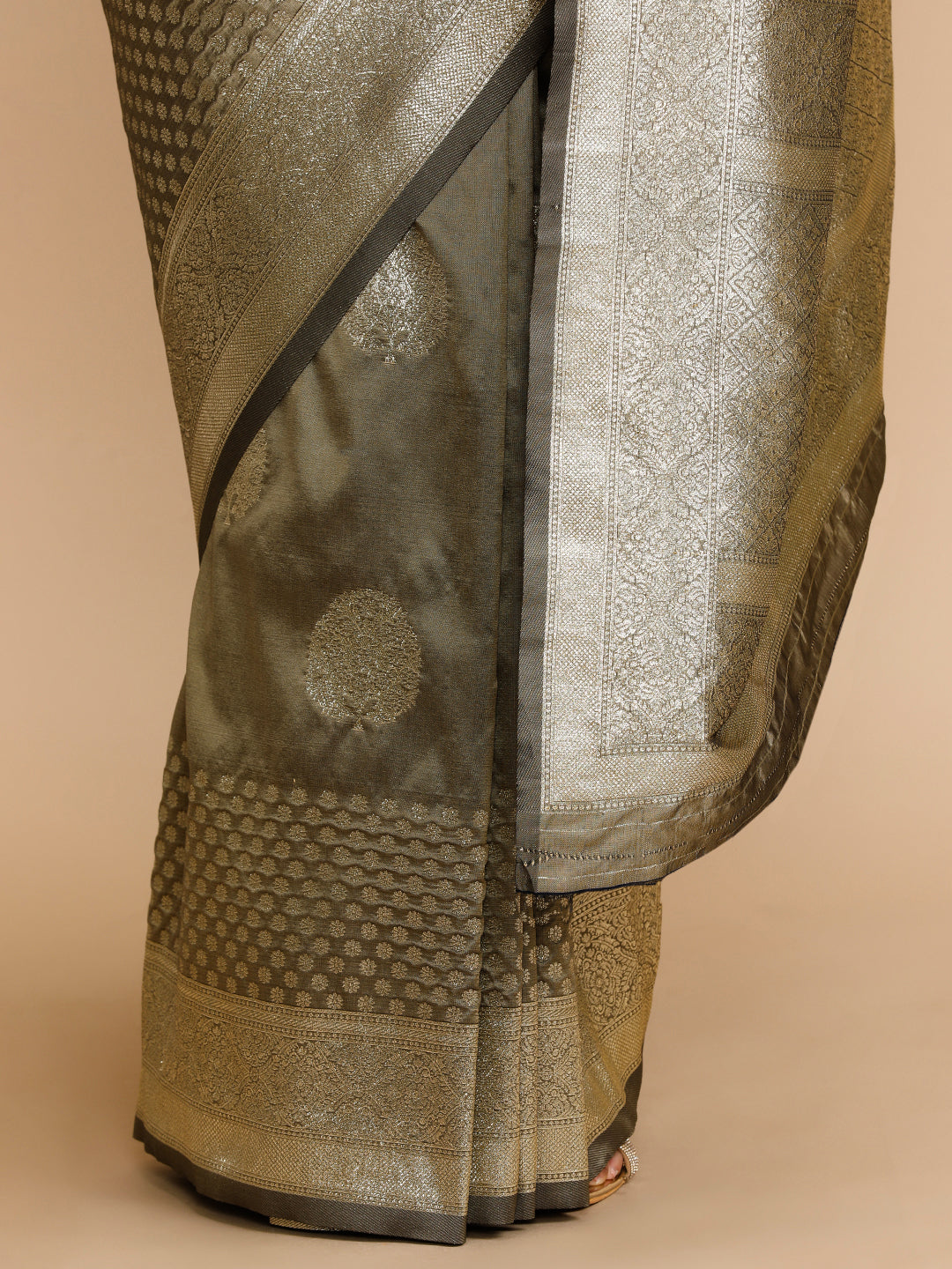 Buy MySilkLove Bronze Gold Woven Jacquard Lichi Silk Saree Online