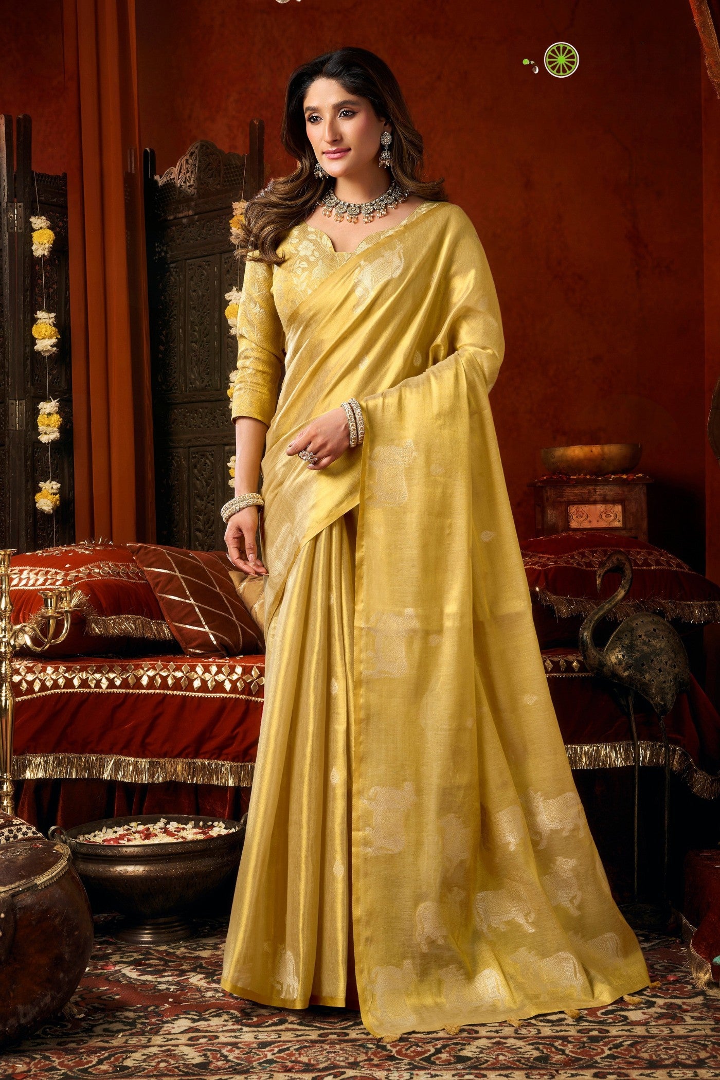 Buy MySilkLove Bright Yellow Handloom Tissue Saree Online