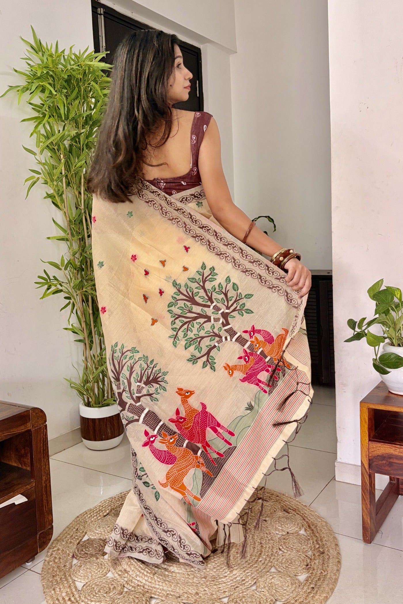 Buy MySilkLove Brandy Handloom Muga Cotton Saree Online