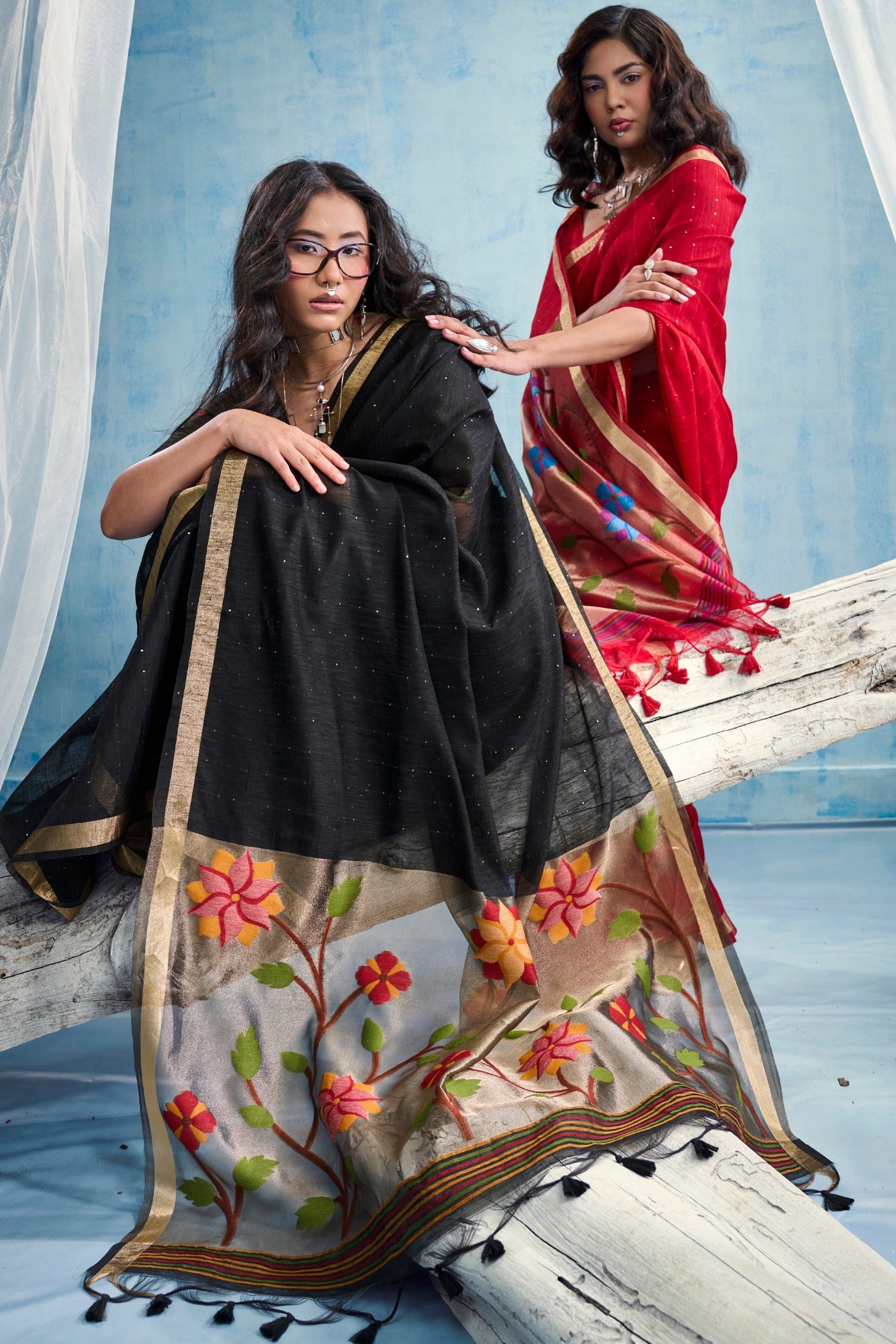 Buy MySilkLove Black Bean Munga Handloom Tissue Pallu Saree Online