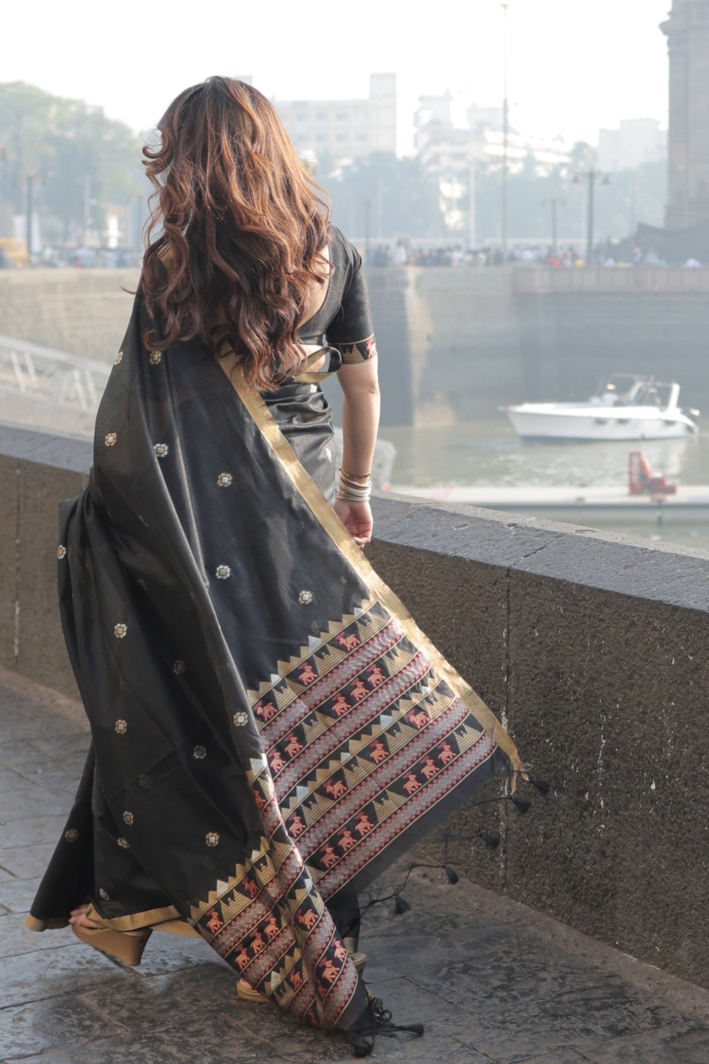 Buy MySilkLove Davy Black Tussar Handloom Silk Saree Online