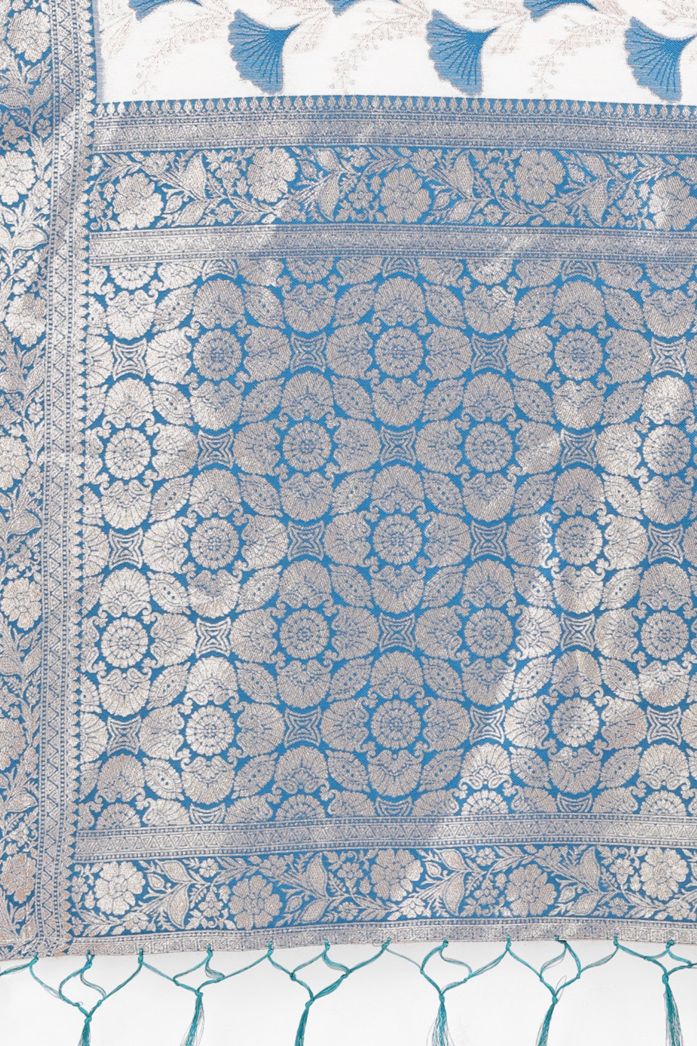 Buy MySilkLove Ice White and Blue Linen Cotton Saree Online
