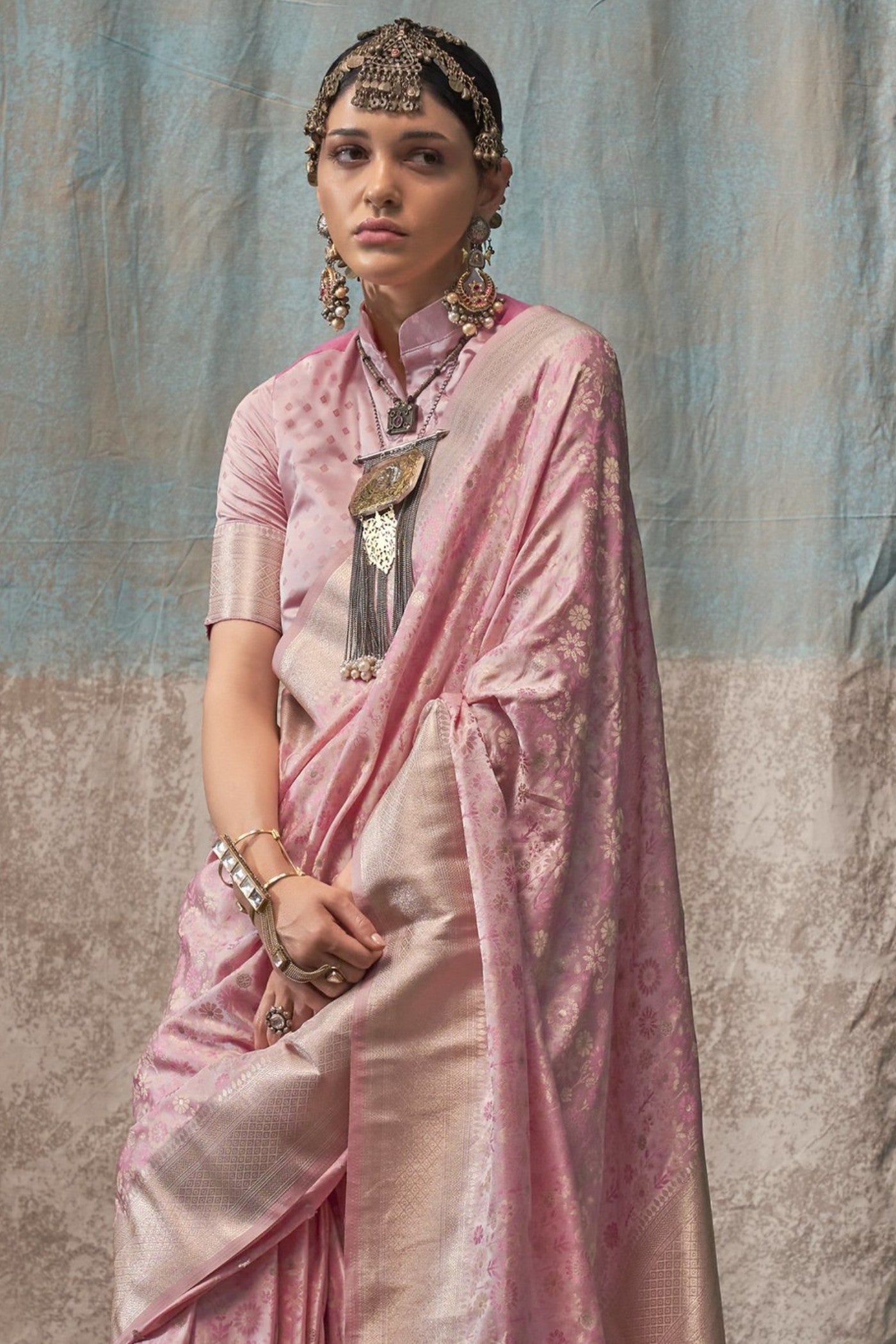 Buy MySilkLove Melon Pink Banarasi Handloom Saree Online