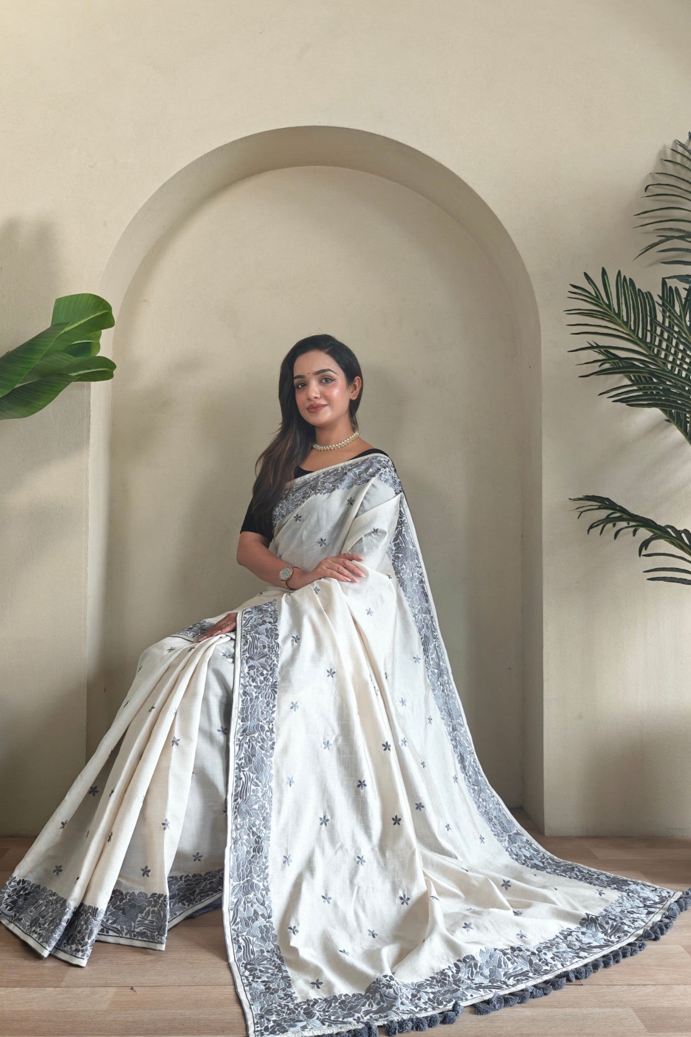 Buy MySilkLove Cloud White Tussar Silk Saree Online