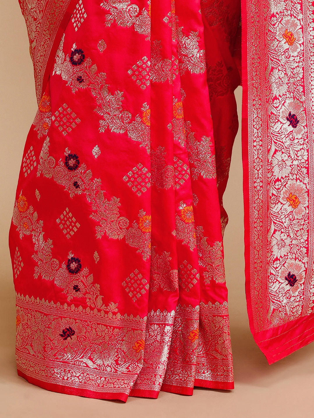 Buy MySilkLove Rosewood Pink Woven Jacquard Lichi Silk Saree Online