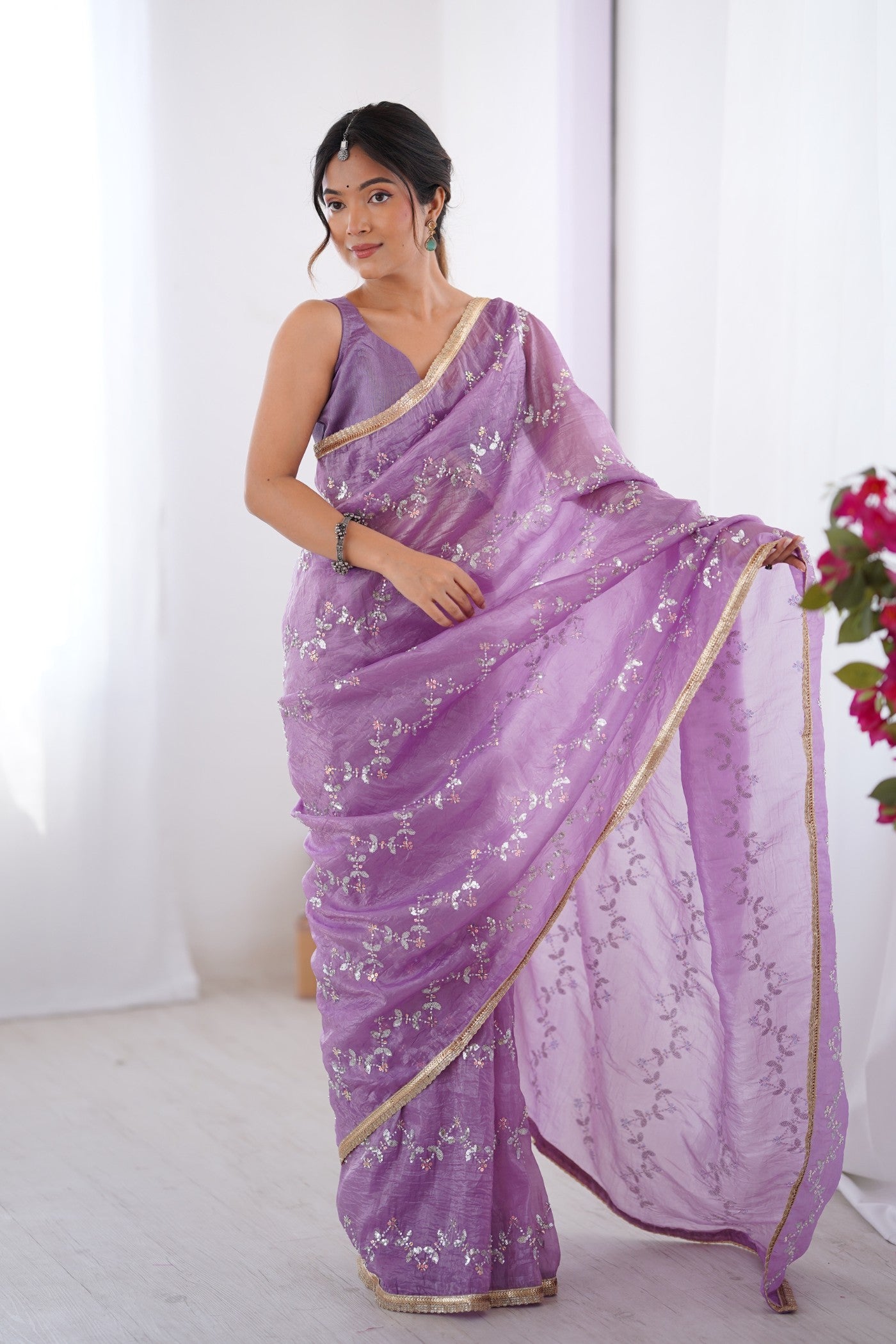 Buy MySilkLove Wisteria Purple Designer Partywear Saree Online
