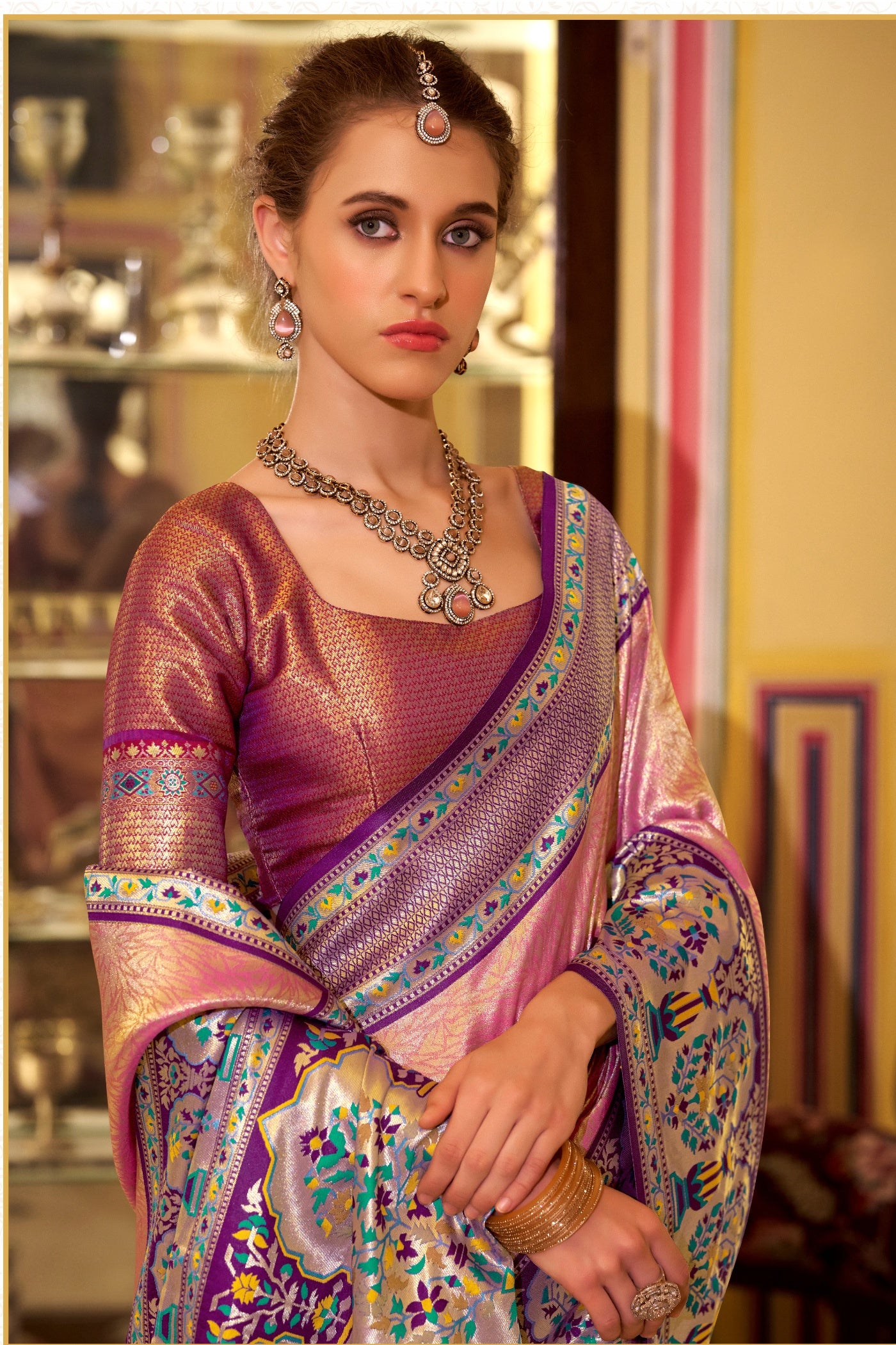 MySilkLove New York Pink Woven Tissue Silk Saree