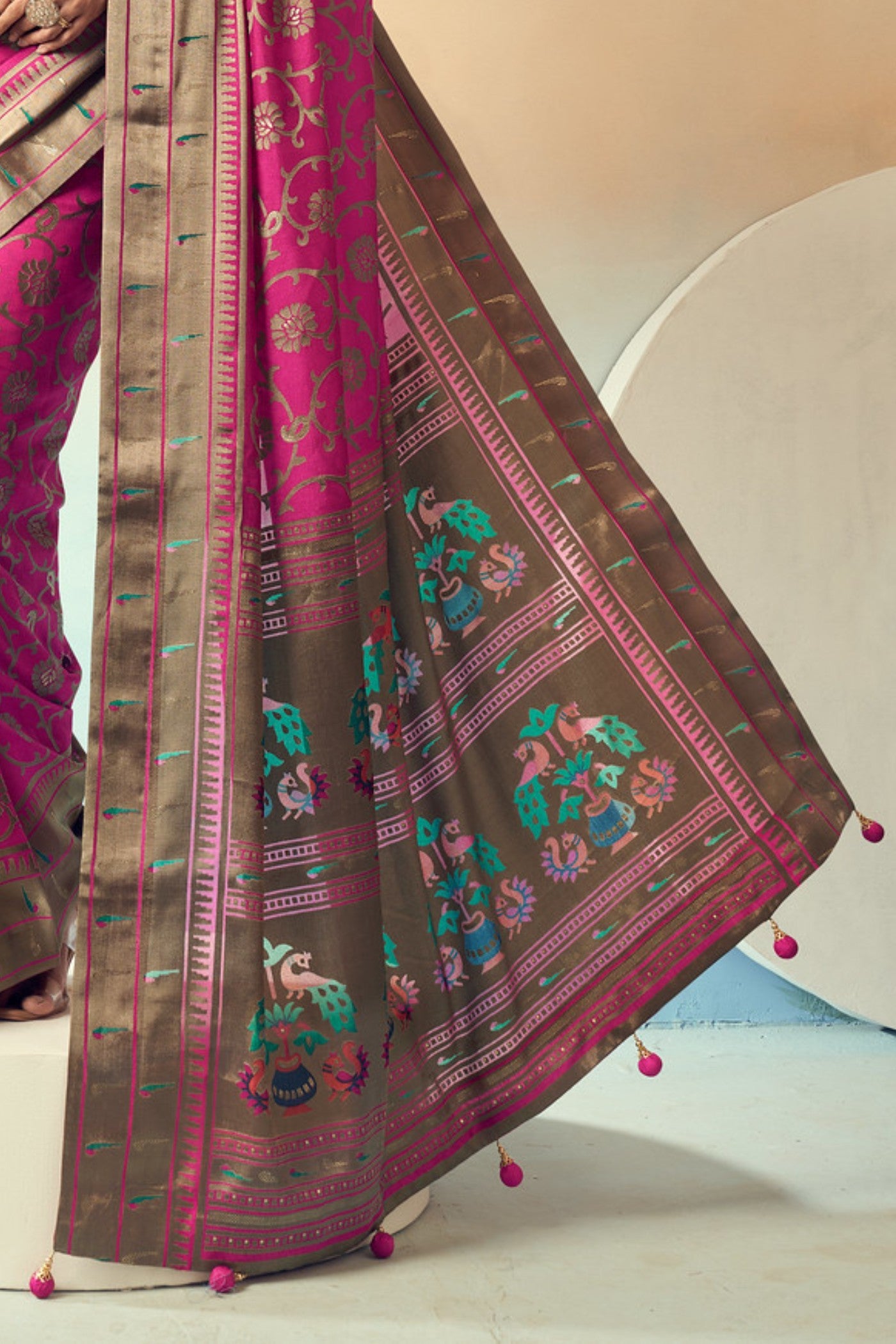 Buy MySilkLove Hibiscus Pink Designer Banarasi Georgette Saree Online
