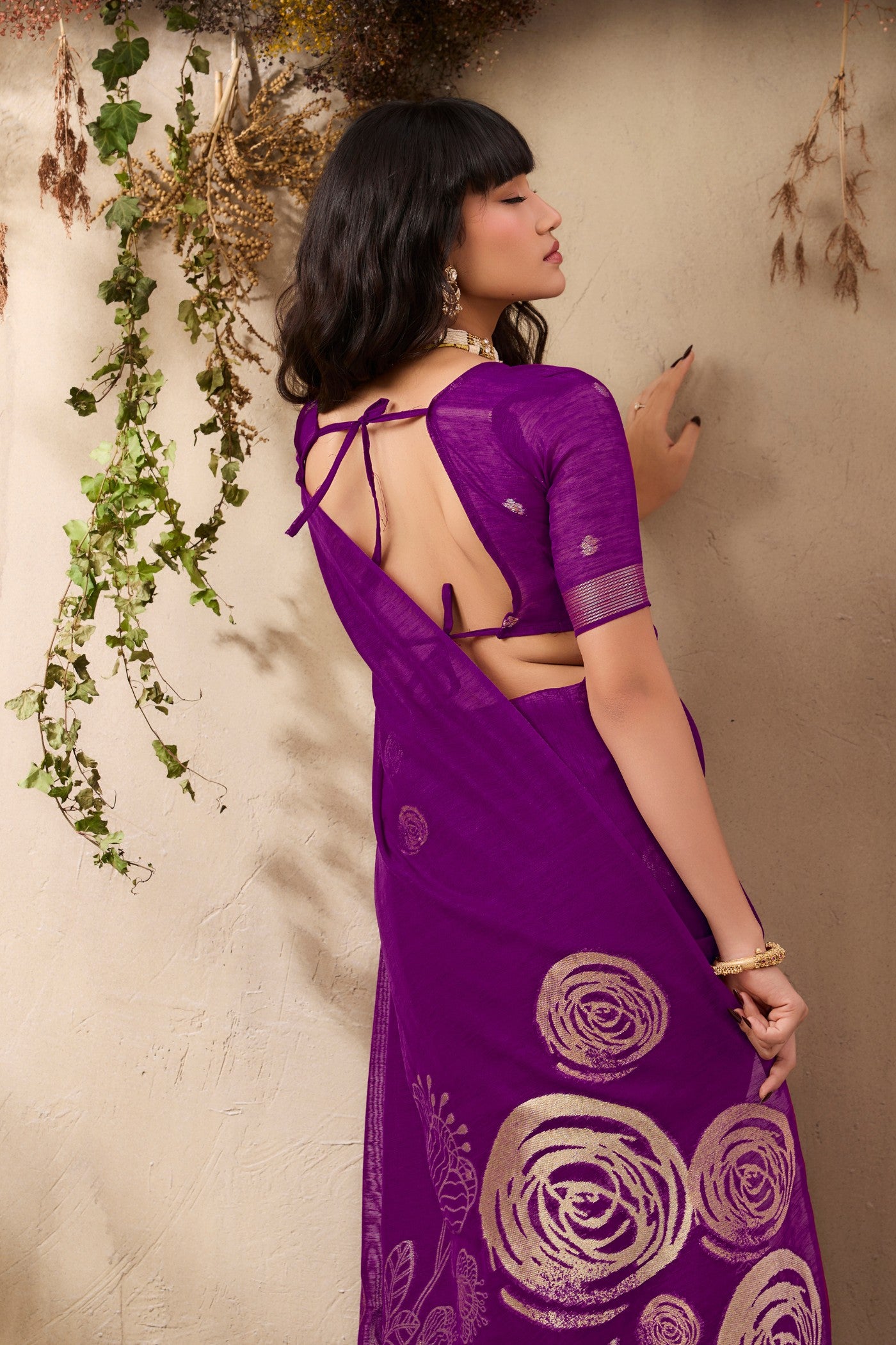 Buy MySilkLove Heliotrope Purple Munga Handloom Cotton Saree Online
