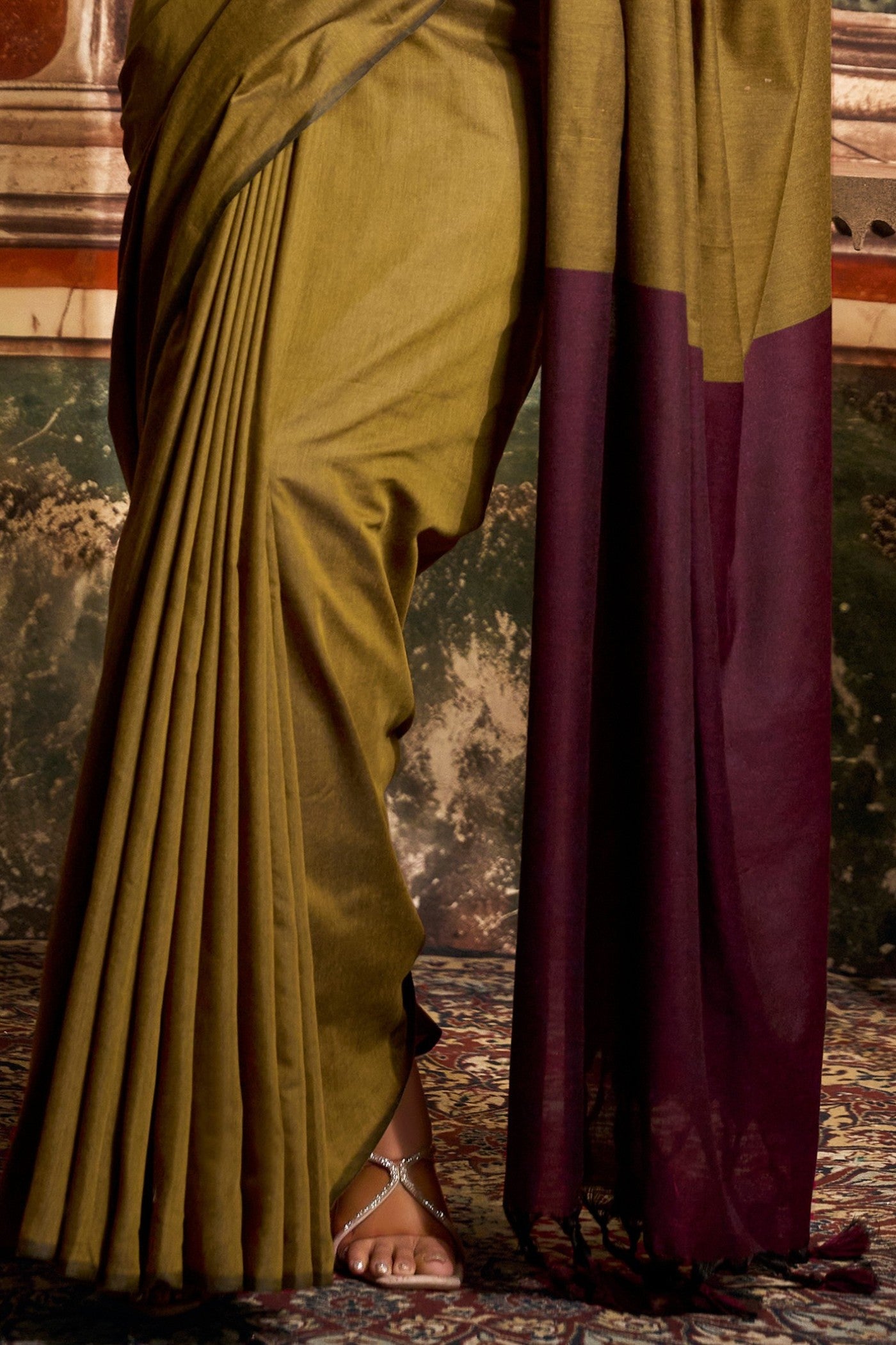 Buy MySilkLove Basil Green Handloom Mul Mul Cotton Saree Online