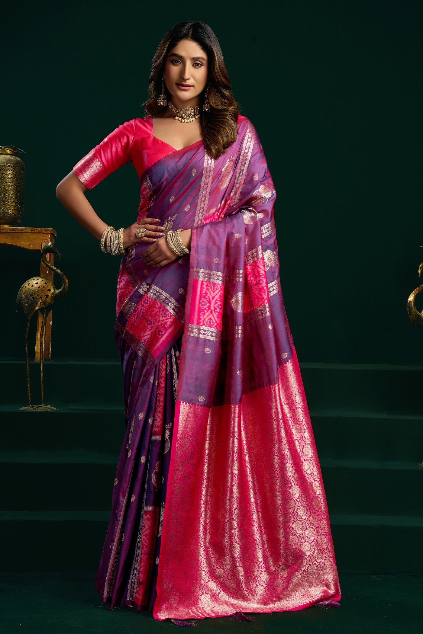 Buy MySilkLove Cobalt Purple Banarasi Handloom Soft Silk Saree Online