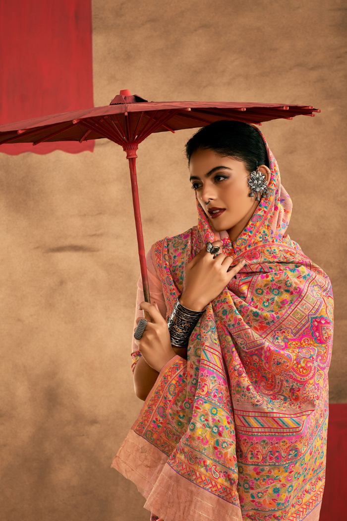 Buy MySilkLove Coral Peach Kashmiri Handloom Jamewar Saree Online