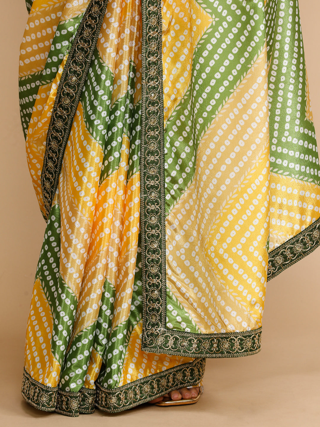 Buy MySilkLove Moss Yellow Woven Jacquard Lichi Silk Saree Online