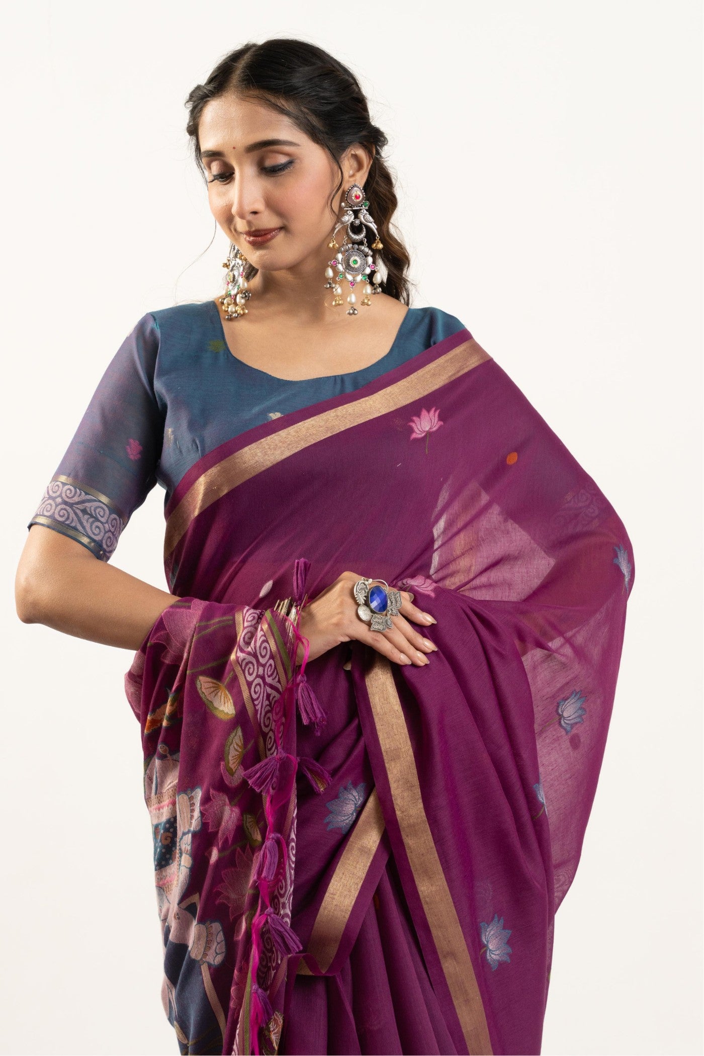 Buy MySilkLove Mulberry Purple Woven Soft Muga Cotton Saree Online