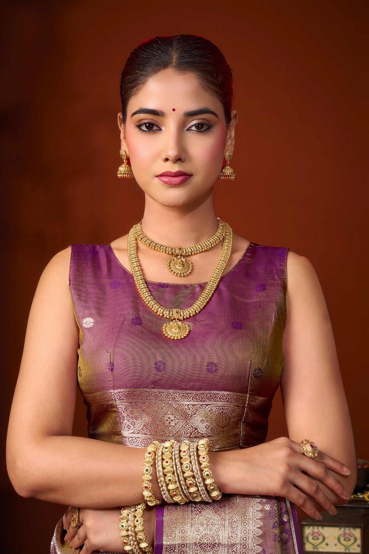 Buy MySilkLove Lipstick Purple Woven Banarasi Jacquard Soft Silk Saree Online