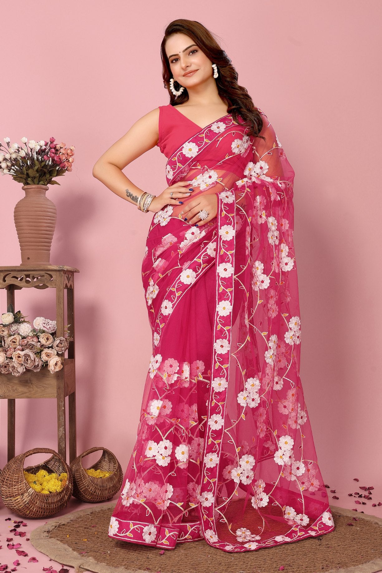 Buy MySilkLove Blush Pink Woven Designer Embroidered Saree Online