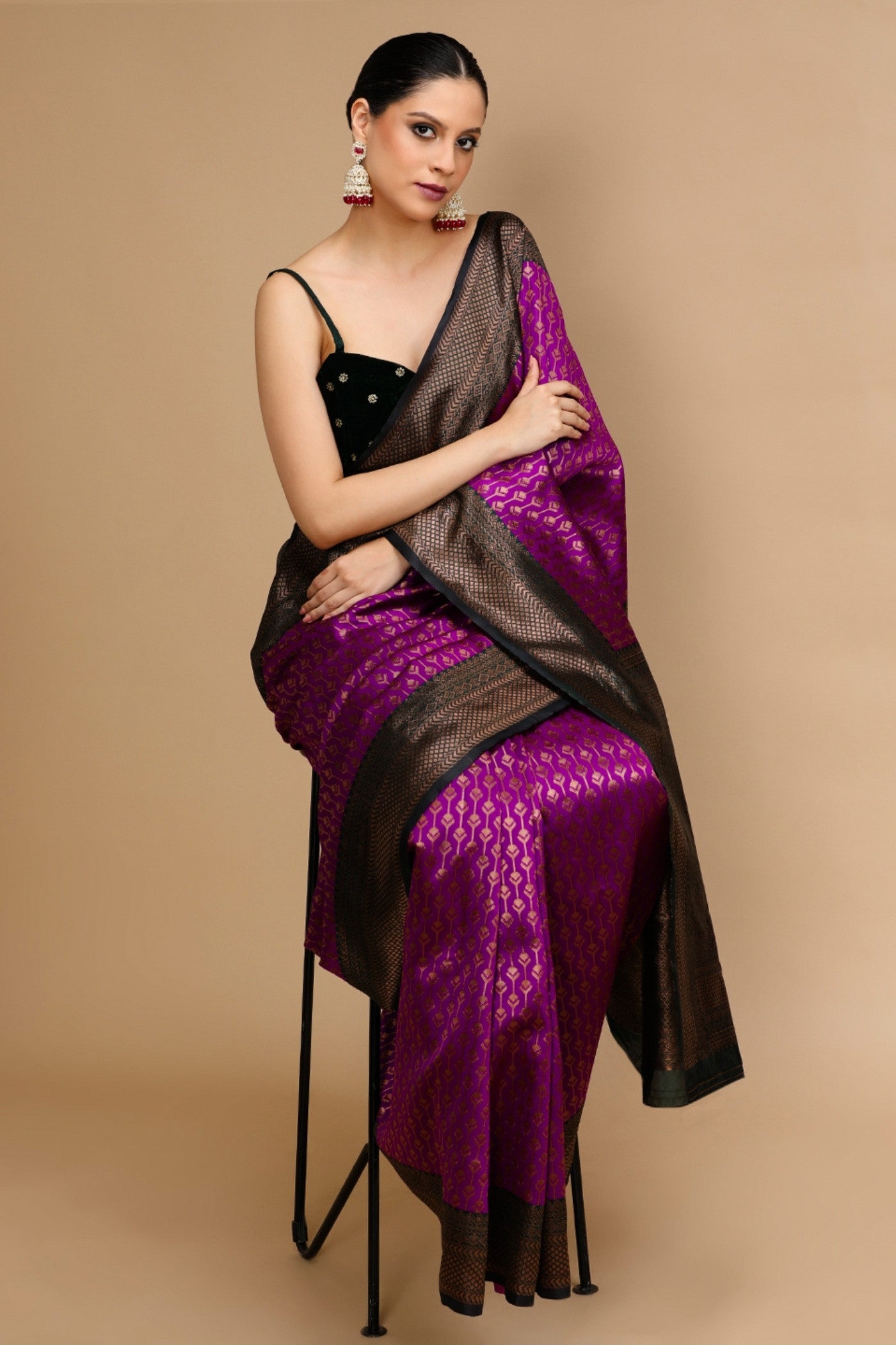 Buy MySilkLove Orchid Purple Woven Jacquard Lichi Silk Saree Online