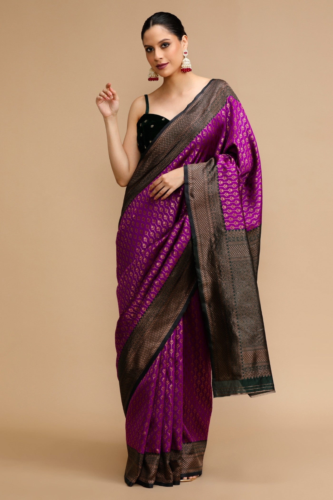 Buy MySilkLove Orchid Purple Woven Jacquard Lichi Silk Saree Online