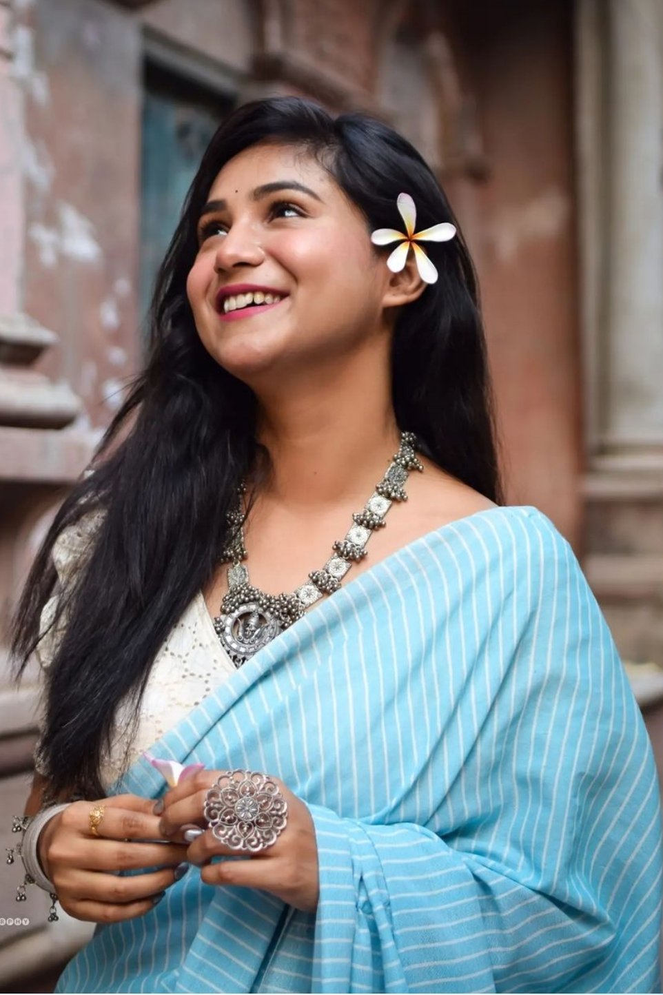 Buy MySilkLove Sky Blue Mul Cotton Stripes Handloom Saree Online
