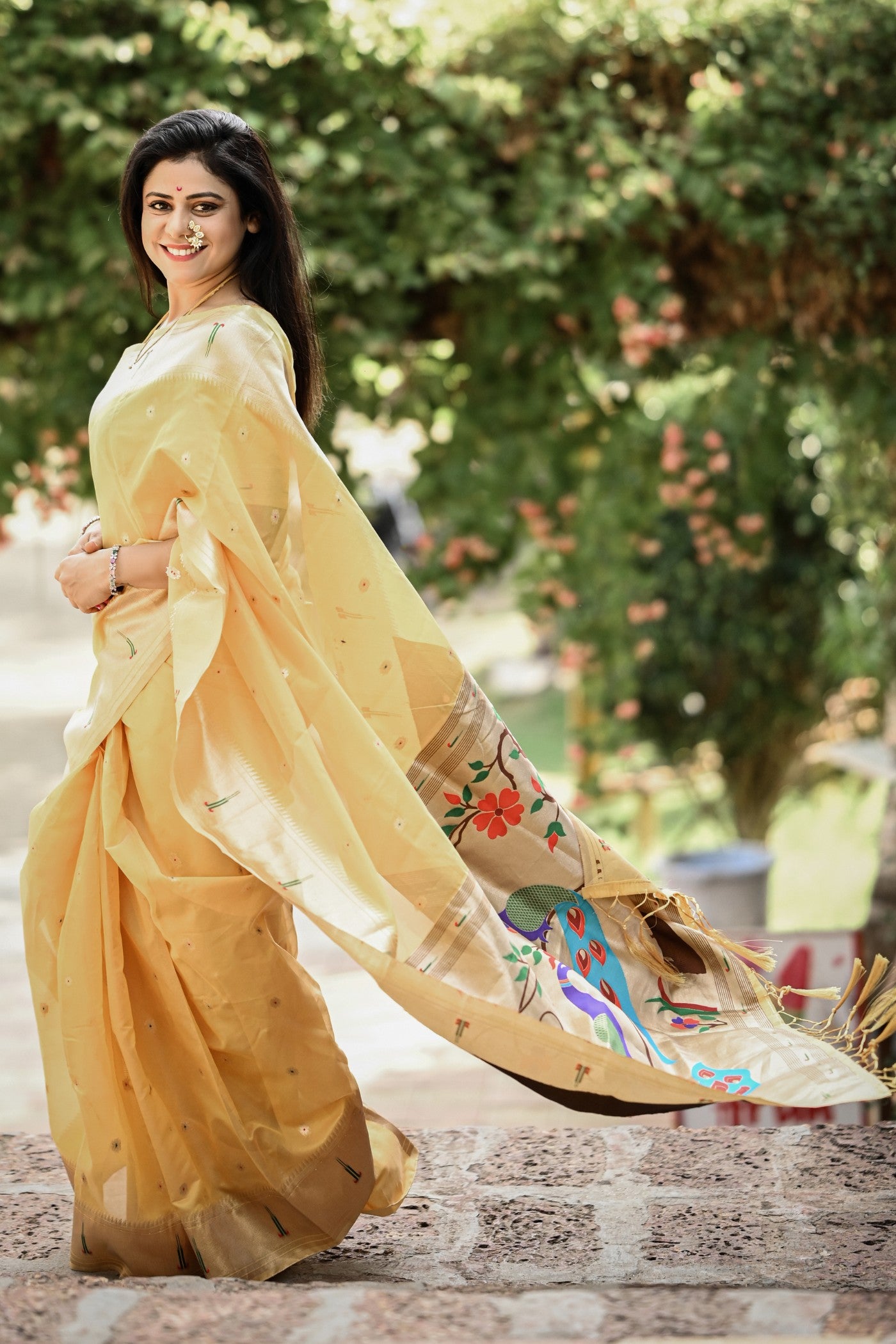 Buy MySilkLove Bumblebee Yellow Organza Woven Paithani Saree Online