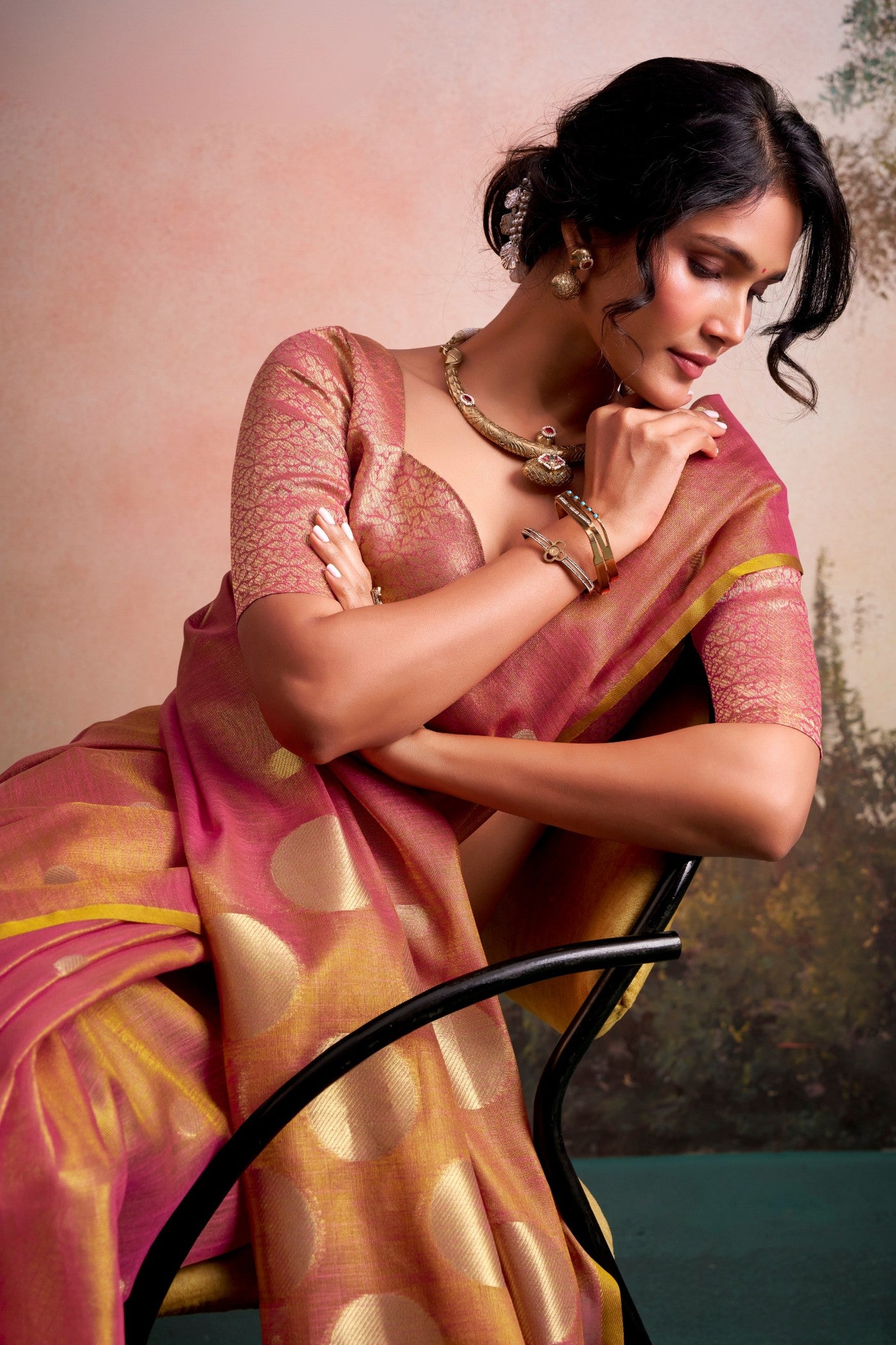 Buy MySilkLove Bright Peach Handloom Tissue Saree Online