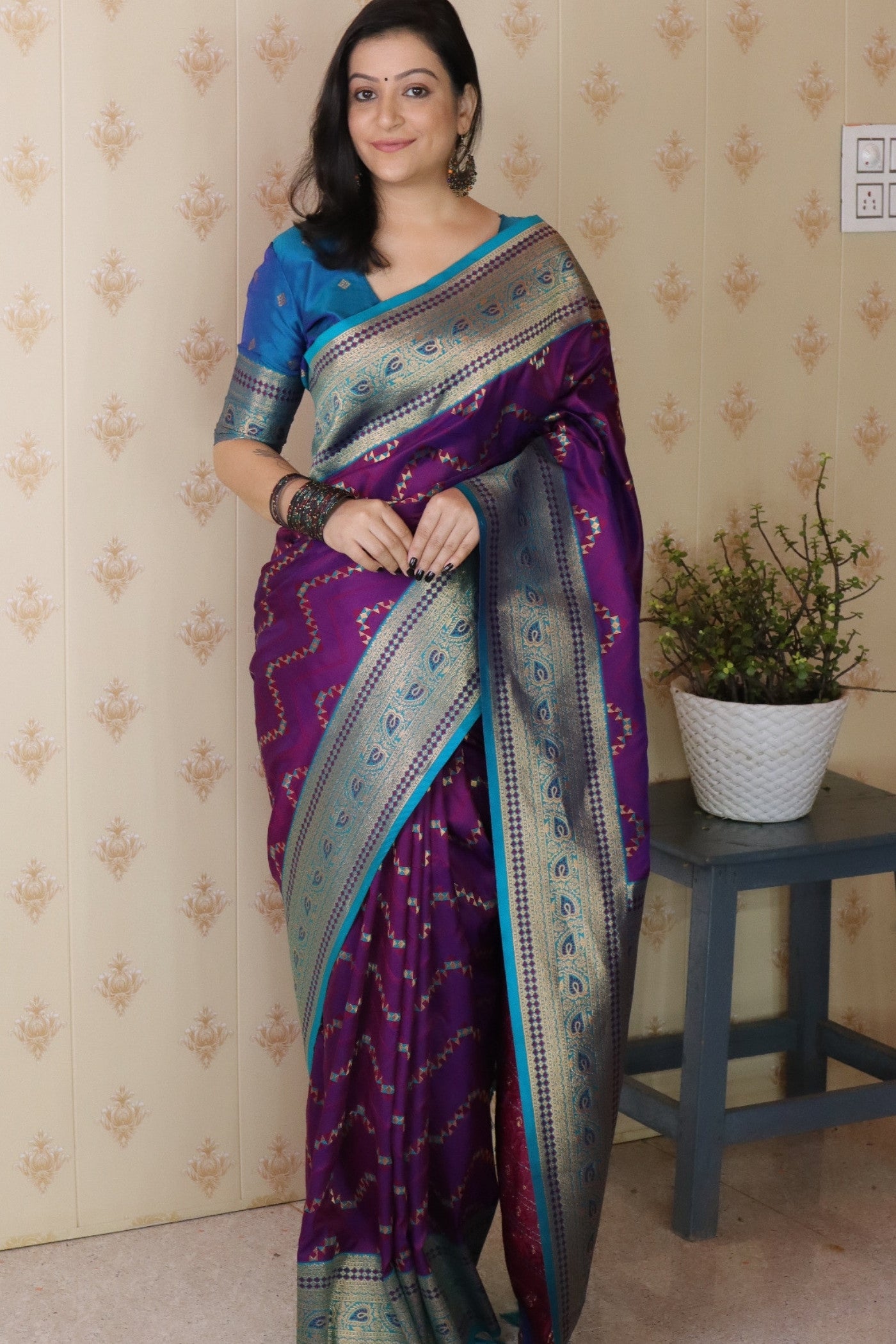 Buy MySilkLove Northwestern Purple Banarasi Handloom Saree Online