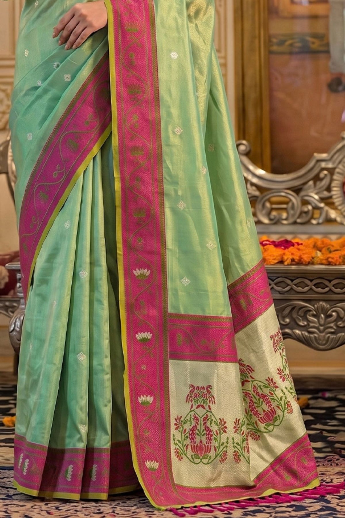 Buy MySilkLove Seafoam Green Woven Tissue Silk Saree Online