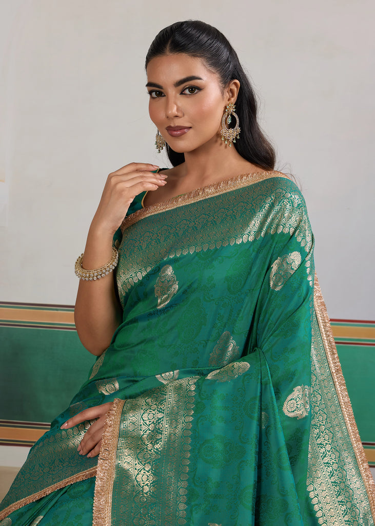 Buy MySilkLove Hunter Green Woven Banarasi Satin Silk Saree Online