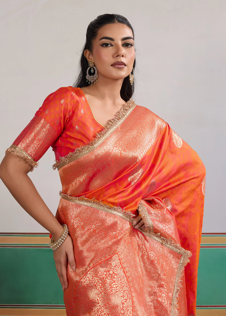Buy MySilkLove Yam Orange Woven Banarasi Satin Silk Saree Online