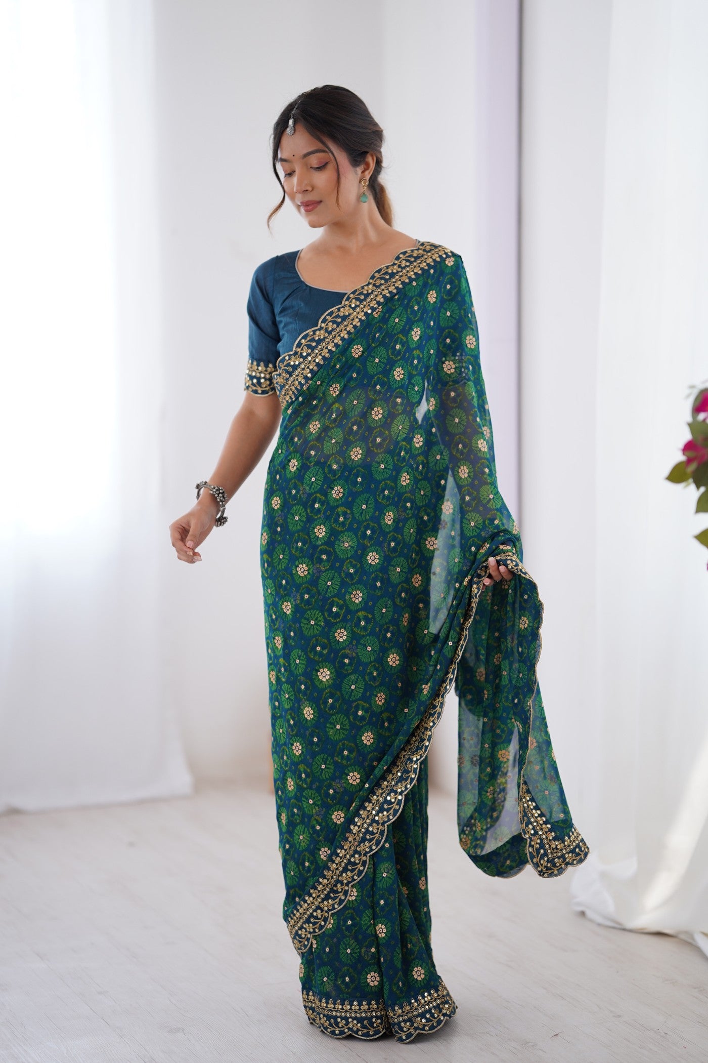 Buy MySilkLove Peacock Blue Embroidery Georgette saree Online