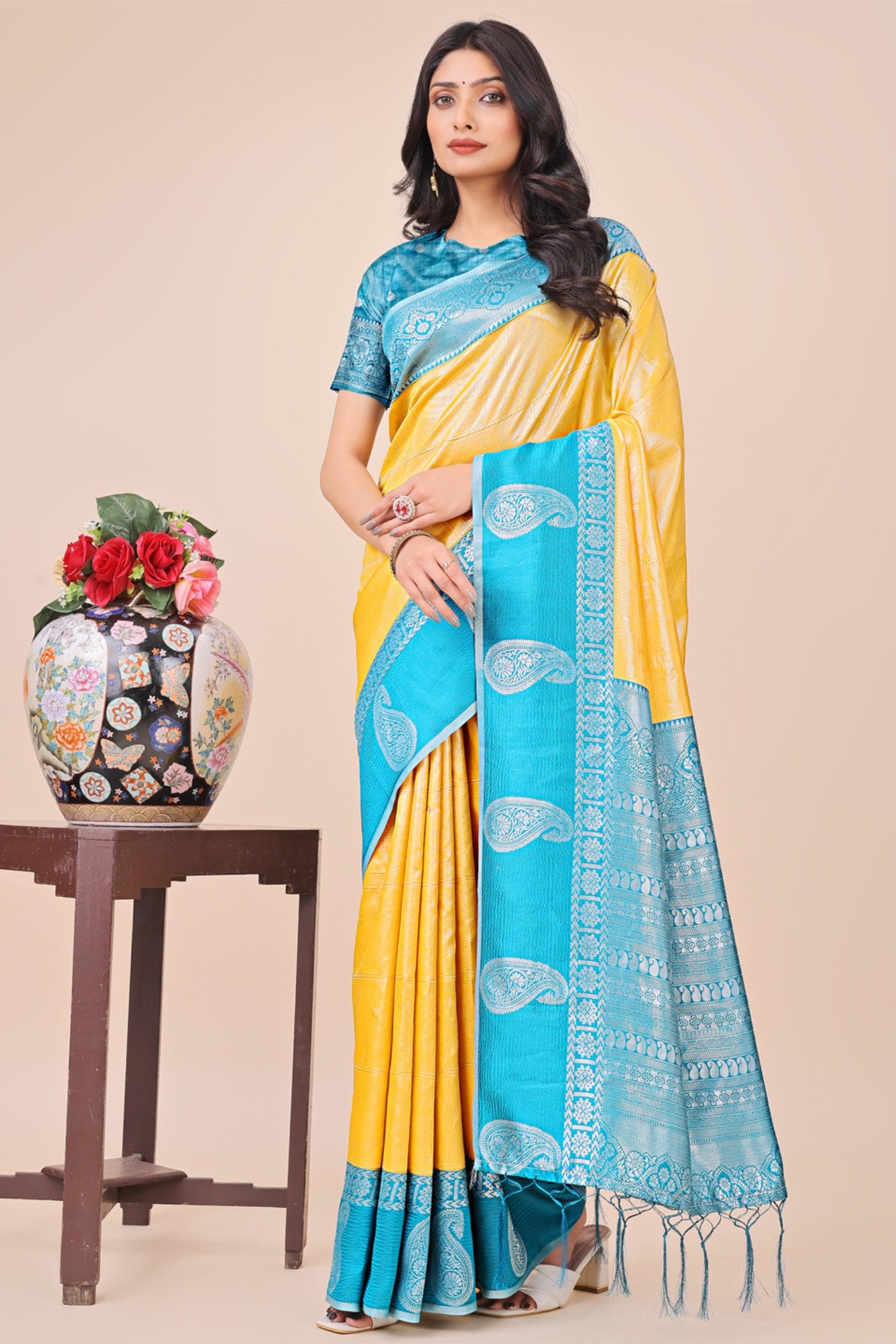 Buy MySilkLove Dijon Blue Woven Banarasi Saree Online