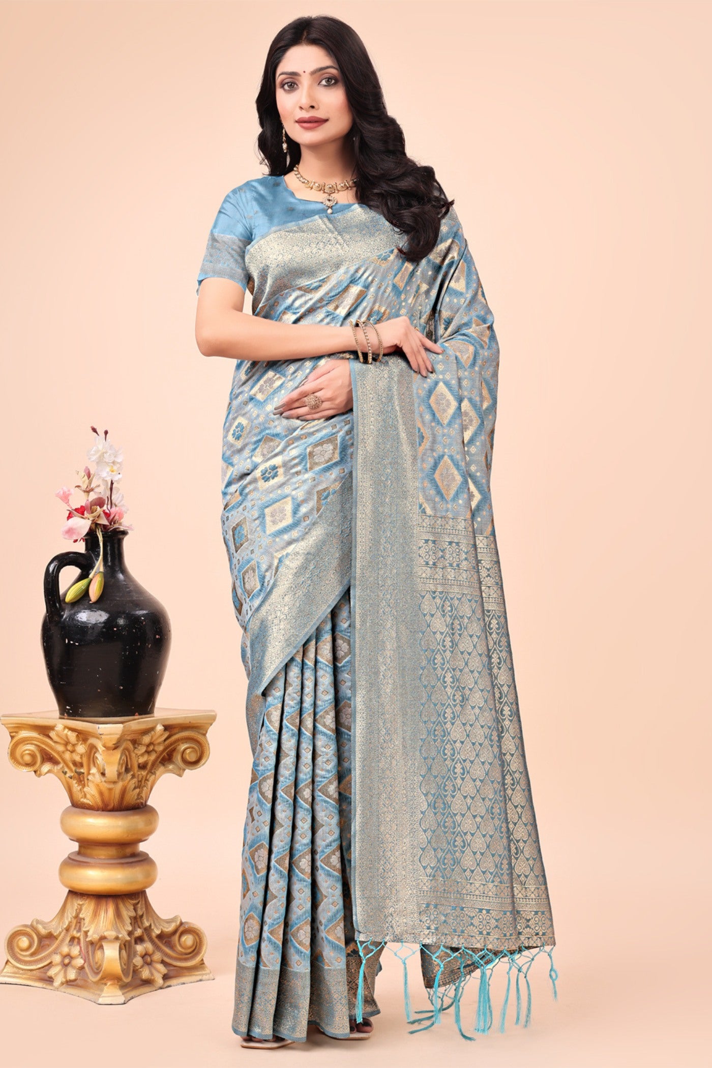 Buy MySilkLove Chetwode Blue Woven Cotton Saree Online