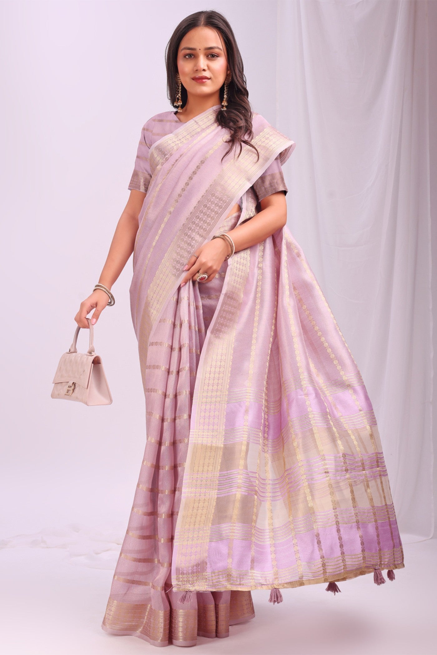 Buy MySilkLove Spanish Pink Woven Organza Saree Online