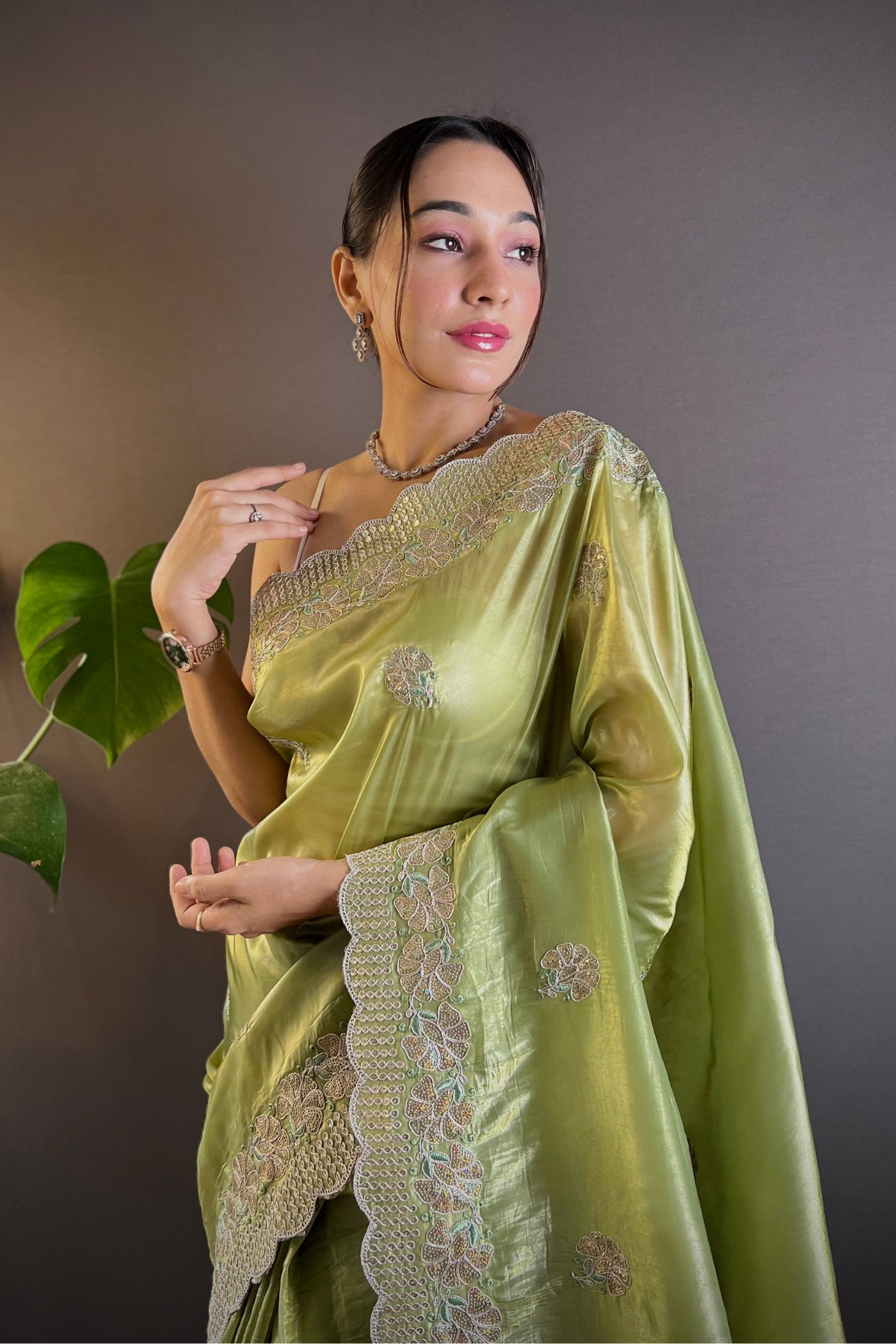 Buy MySilkLove Norway Green Embroidered Party Wear Saree Online