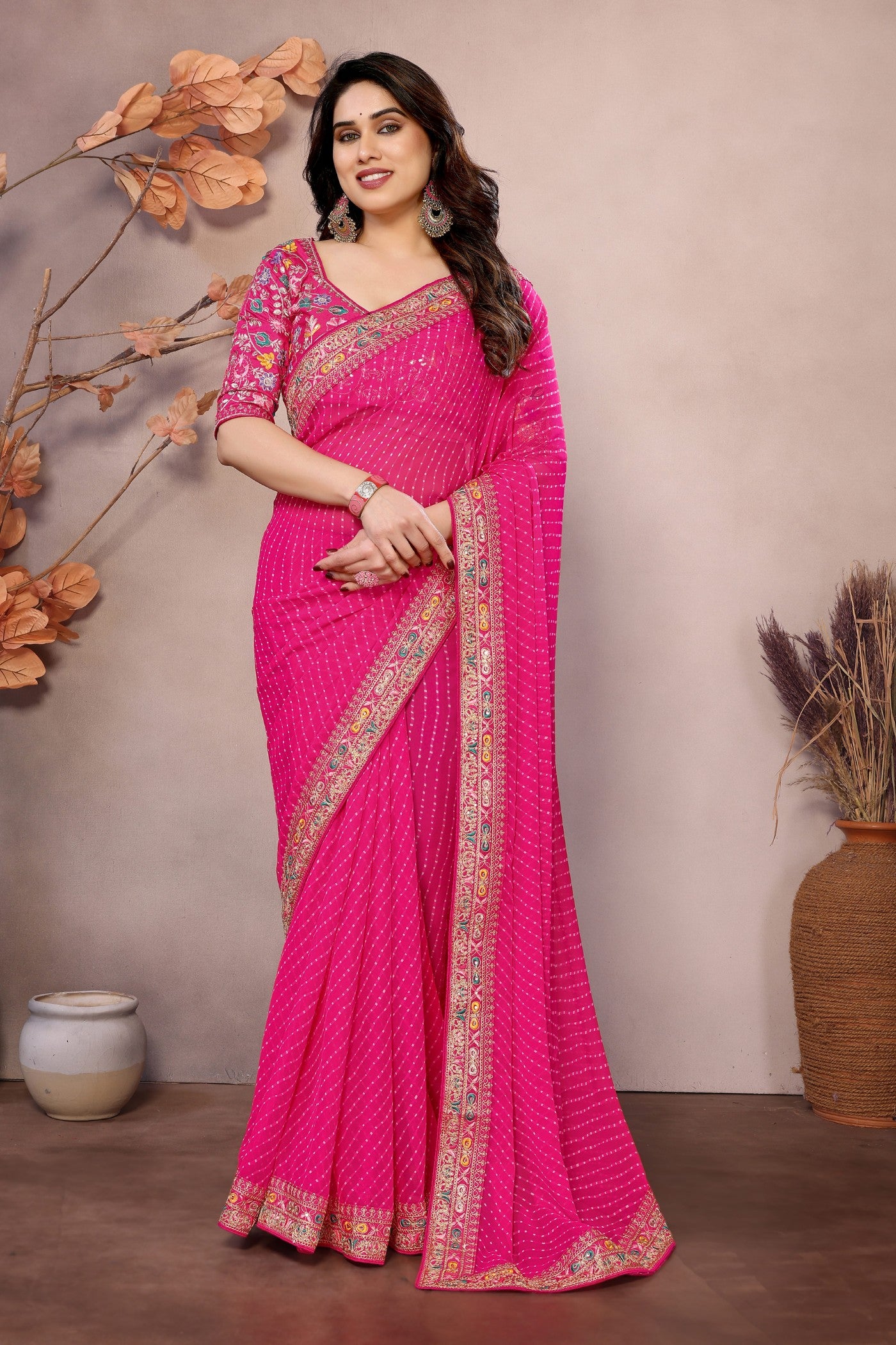 Buy MySilkLove Lipstick Pink Georgette Designer Partywear Saree Online