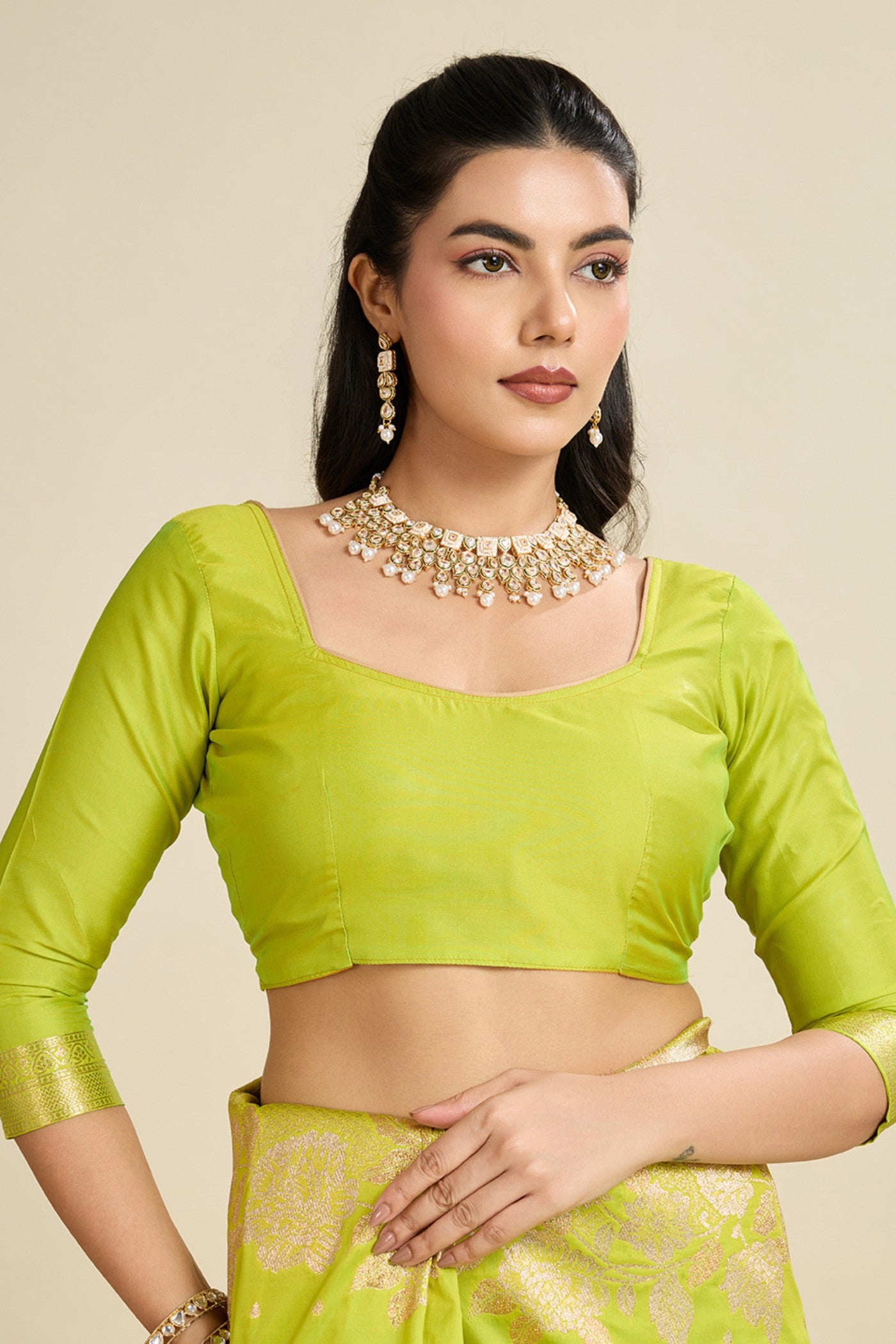 Buy MySilkLove Lawn Green Zari Woven Soft Kanjivaram Saree Online