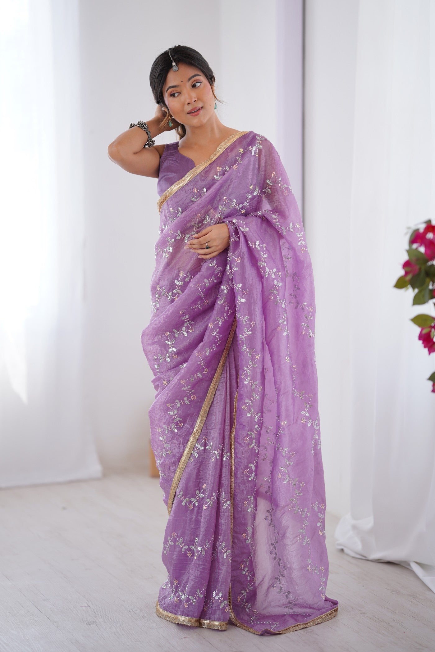 Buy MySilkLove Wisteria Purple Designer Partywear Saree Online