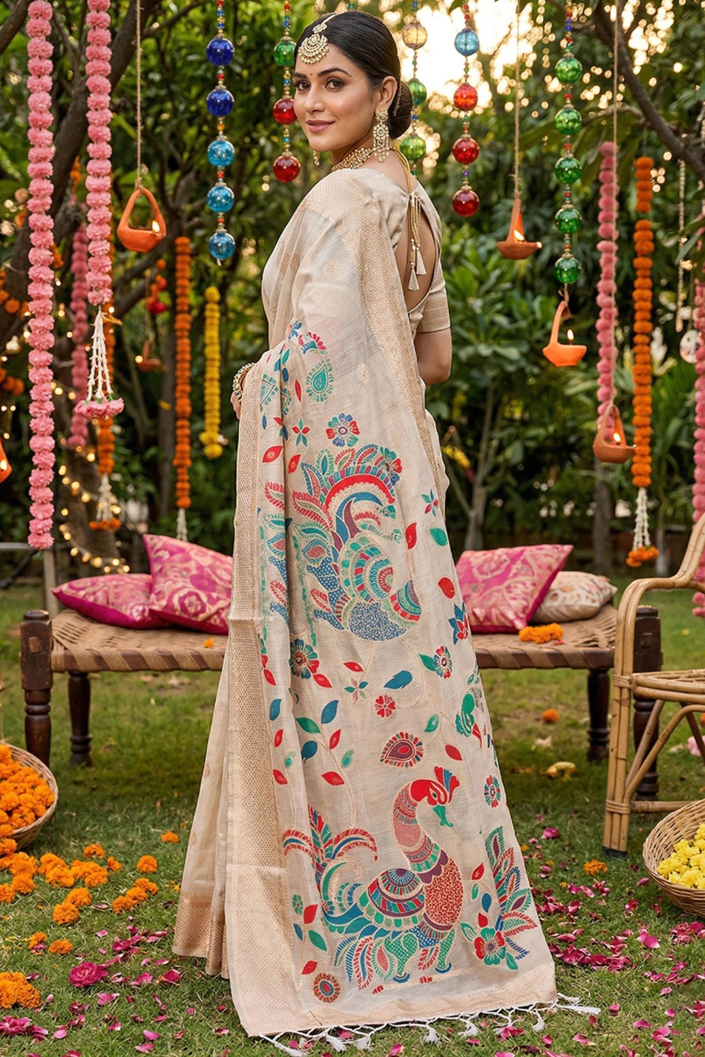 MySilkLove Off-White Woven Linen Cotton Saree