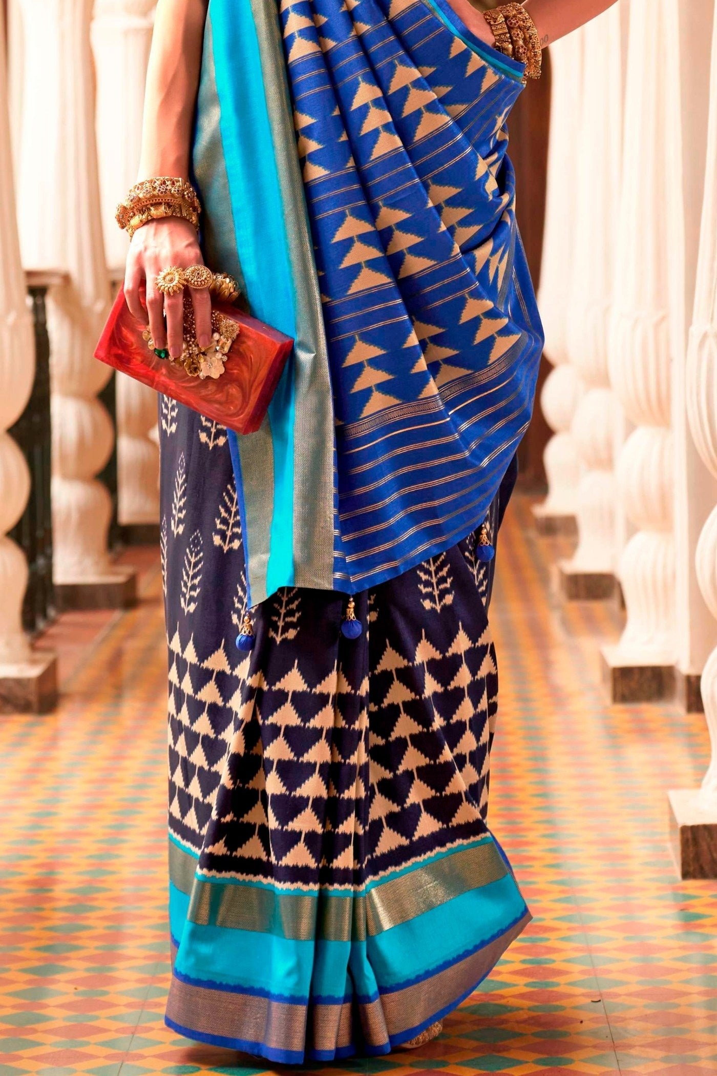 Buy MySilkLove Prussian Blue Printed Patola Saree Online