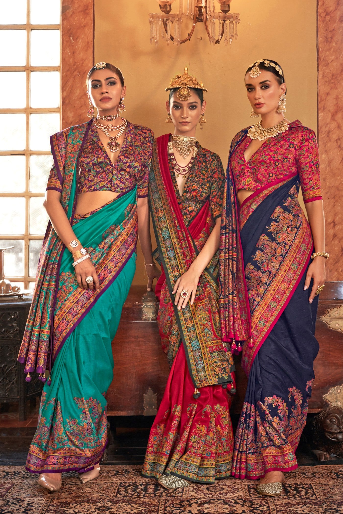 Buy MySilkLove River Bed Blue Printed Banarasi Saree Online