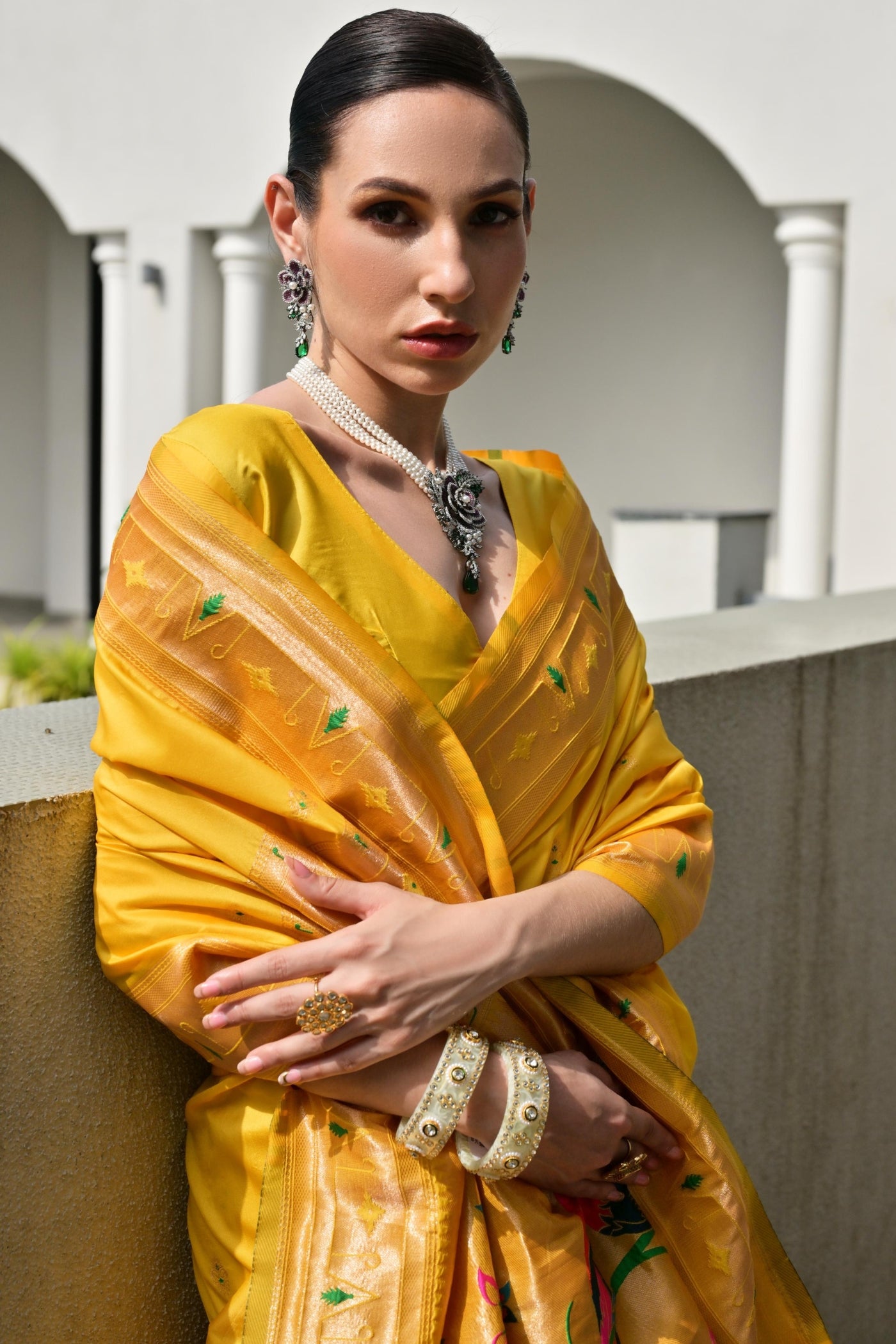 Buy MySilkLove Coneflowers Yellow Woven Paithani Saree Online
