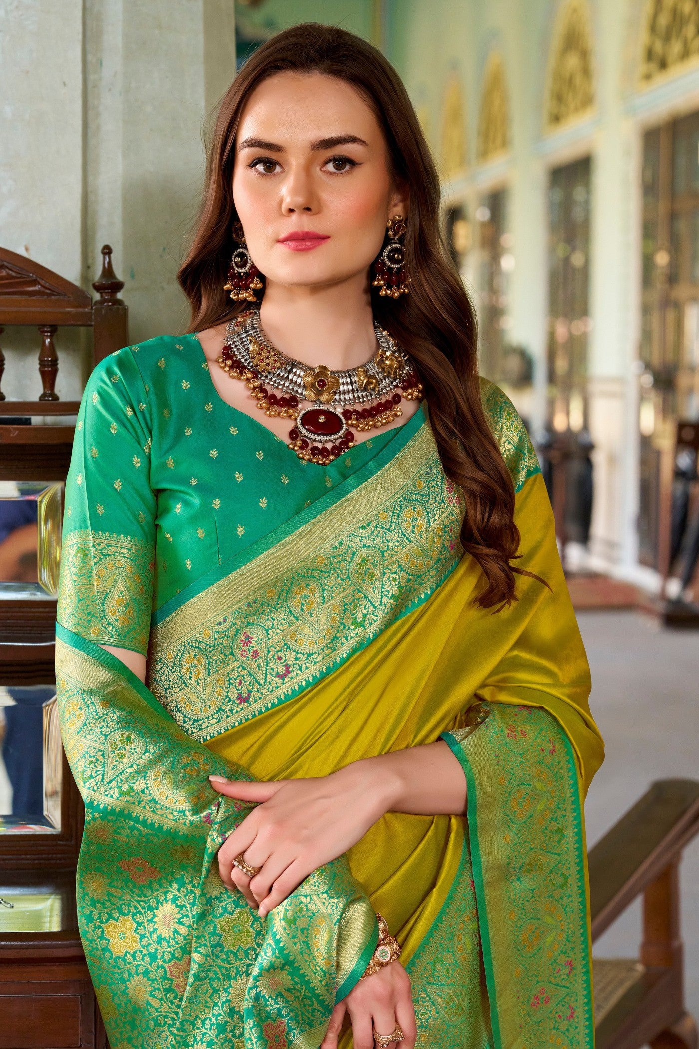 Buy MySilkLove Harlequin Green Woven Banarasi Soft Silk Saree Online