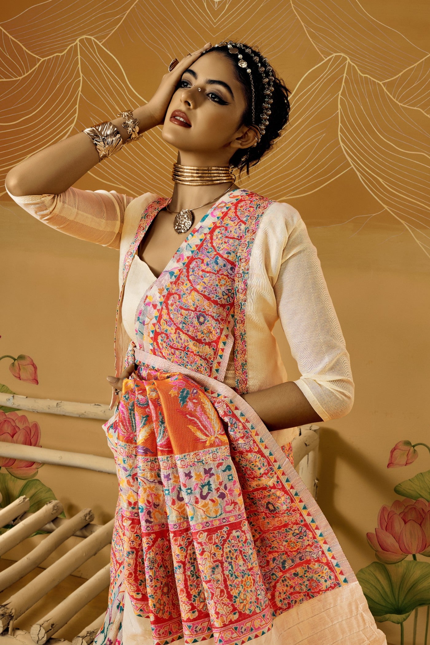 Buy MySilkLove Alhambra Cream Kashmiri Handloom Jamewar Saree Online