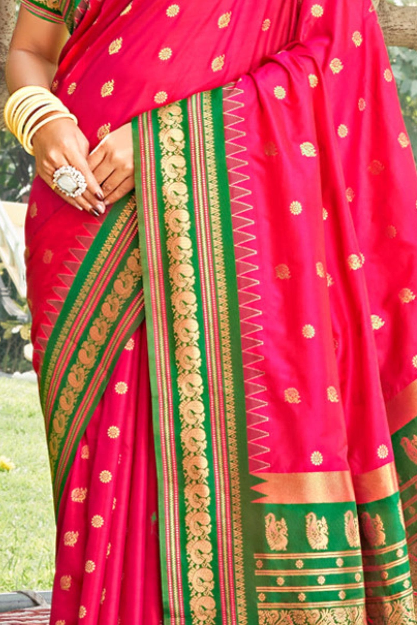 Buy MySilkLove Amaranth Pink Banarasi Woven Soft Silk Saree Online