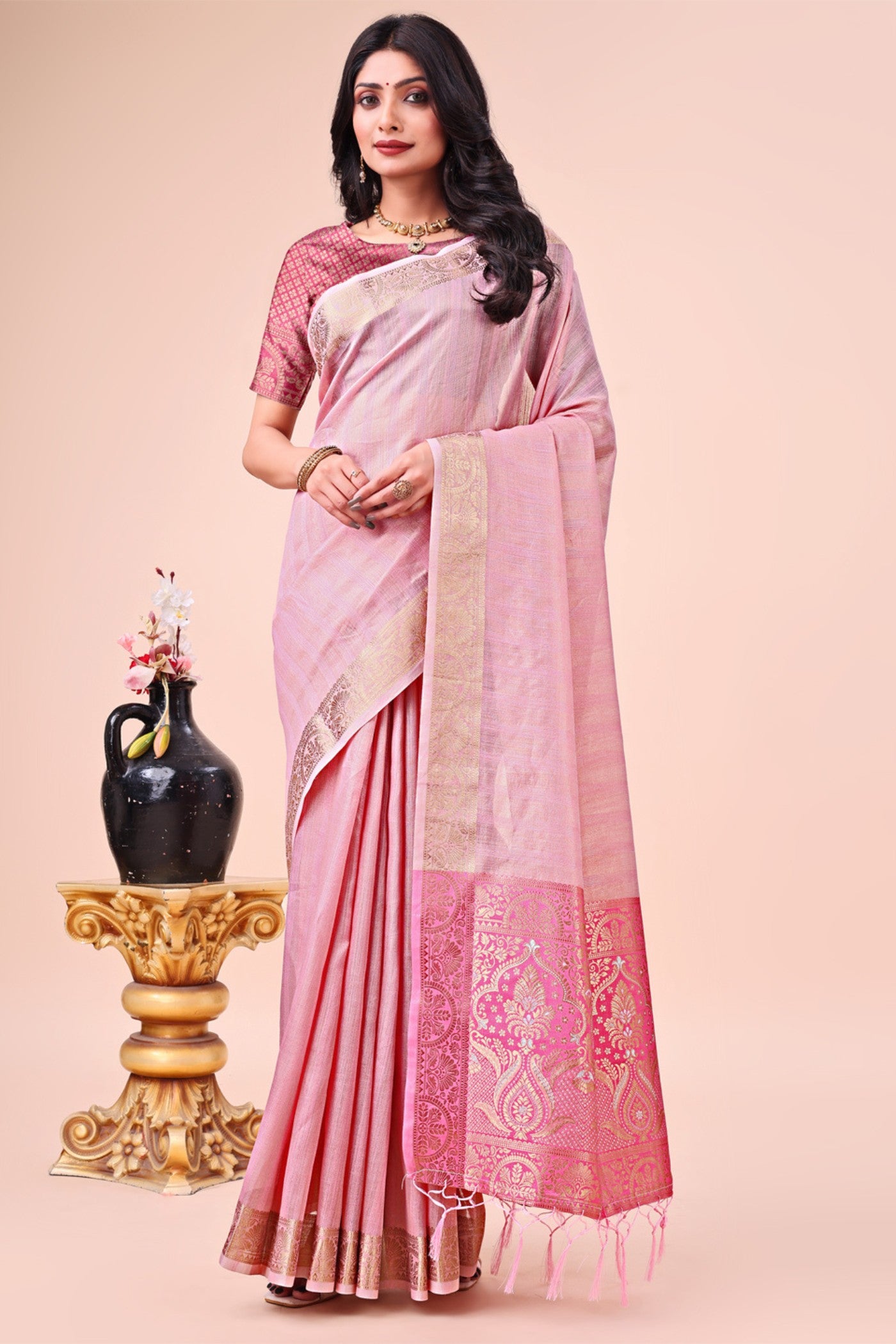 Buy MySilkLove Blush Pink Woven Organza Saree Online