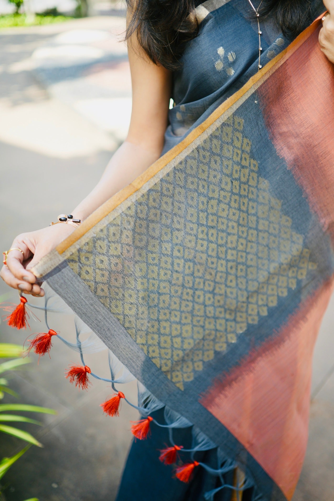 Buy MySilkLove Ink Black and Yellow Handloom Cotton Saree Online