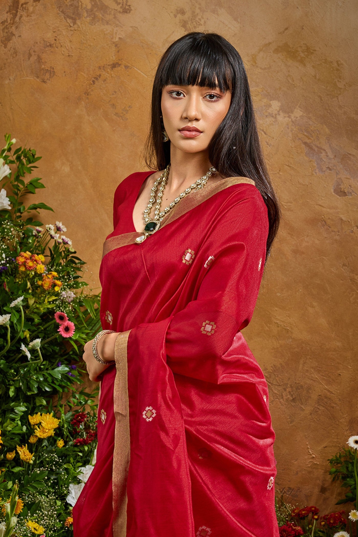 MySilkLove Spine Red Tussar Handloom Silk Saree