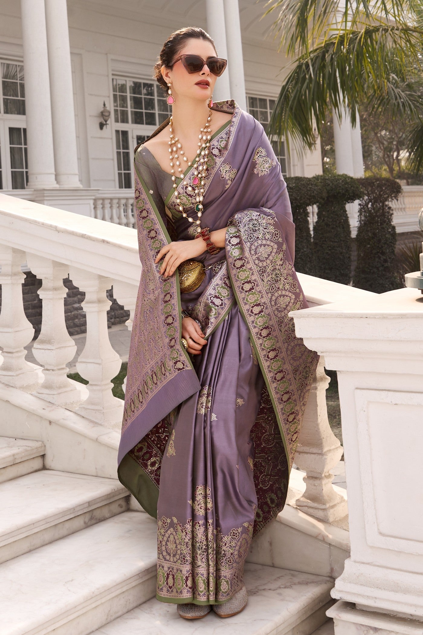 Buy MySilkLove Han Purple Woven Banarasi Saree Online
